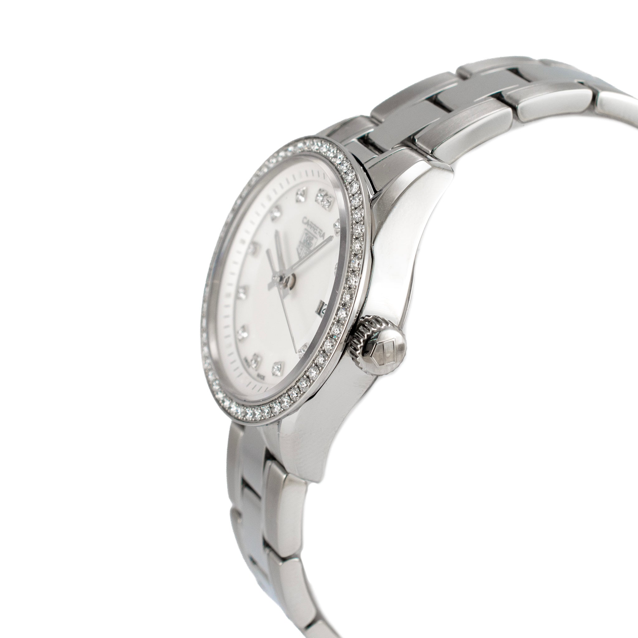 Ladies Tag Heuer Carrera 27MM wv1413.ba0793 Mop Diamond Dial Steel Quartz Watch