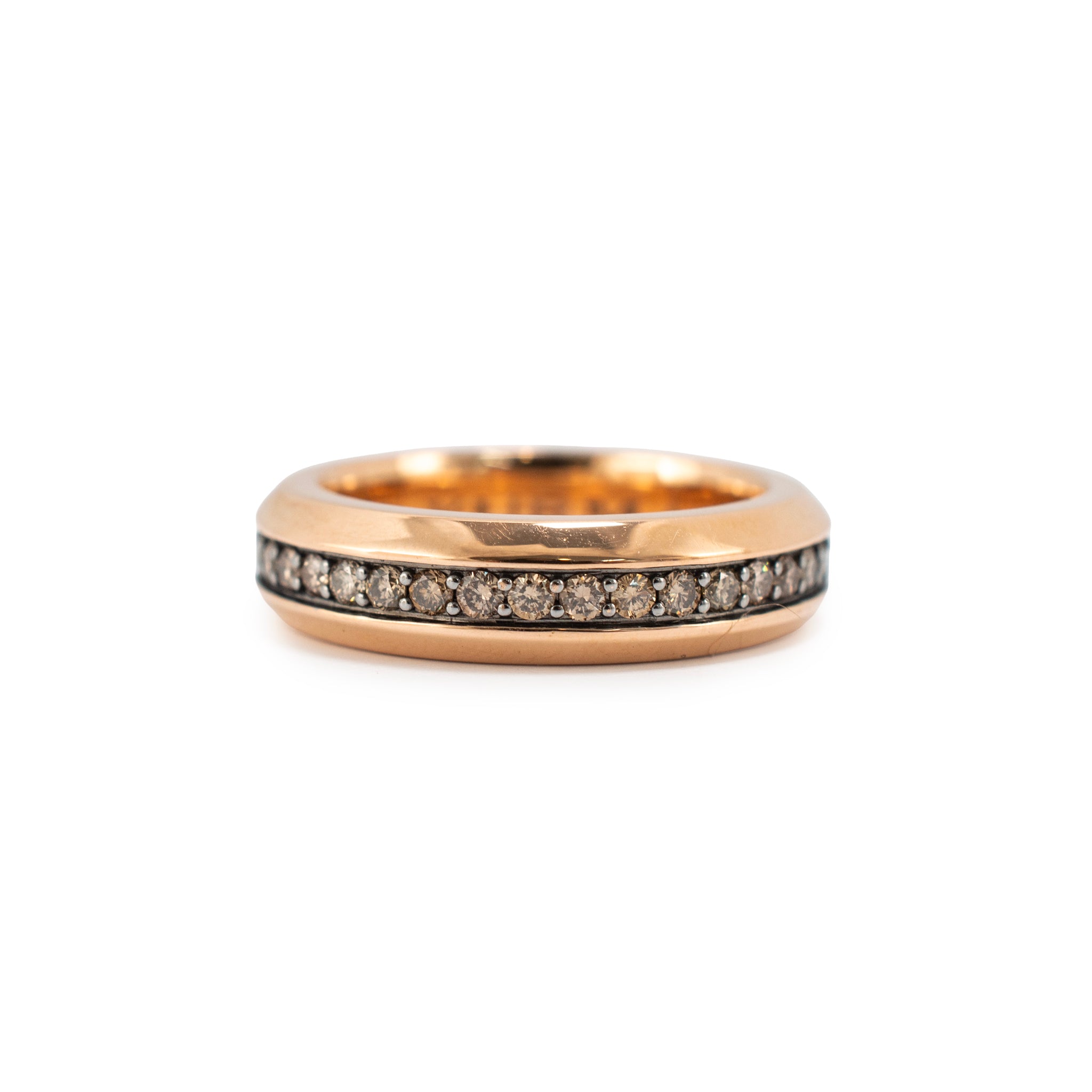 Men’s David Yurman Beveled 18K Rose Gold 0.87ctw Cognac Diamonds 6MM Band Ring