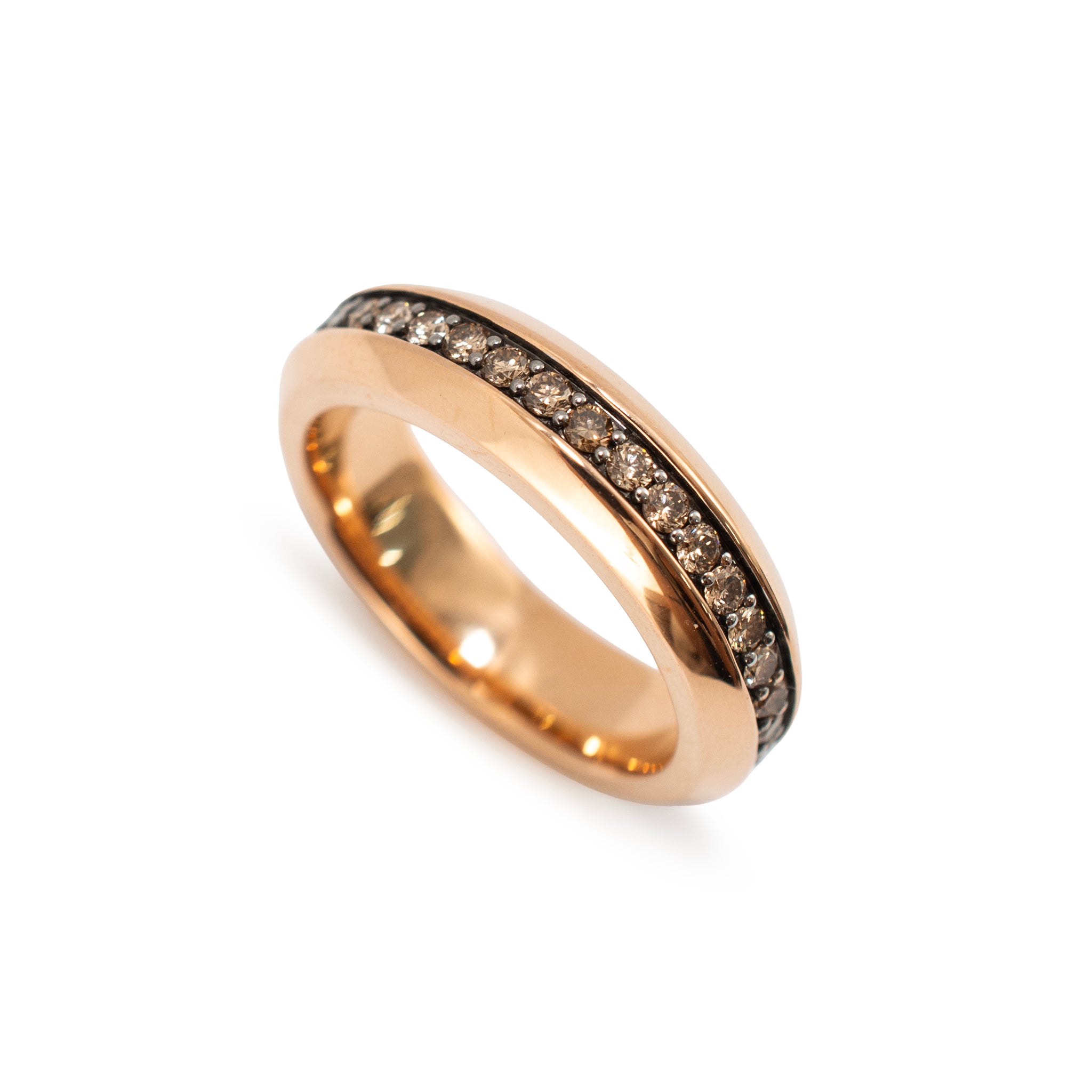 Men’s David Yurman Beveled 18K Rose Gold 0.87ctw Cognac Diamonds 6MM Band Ring