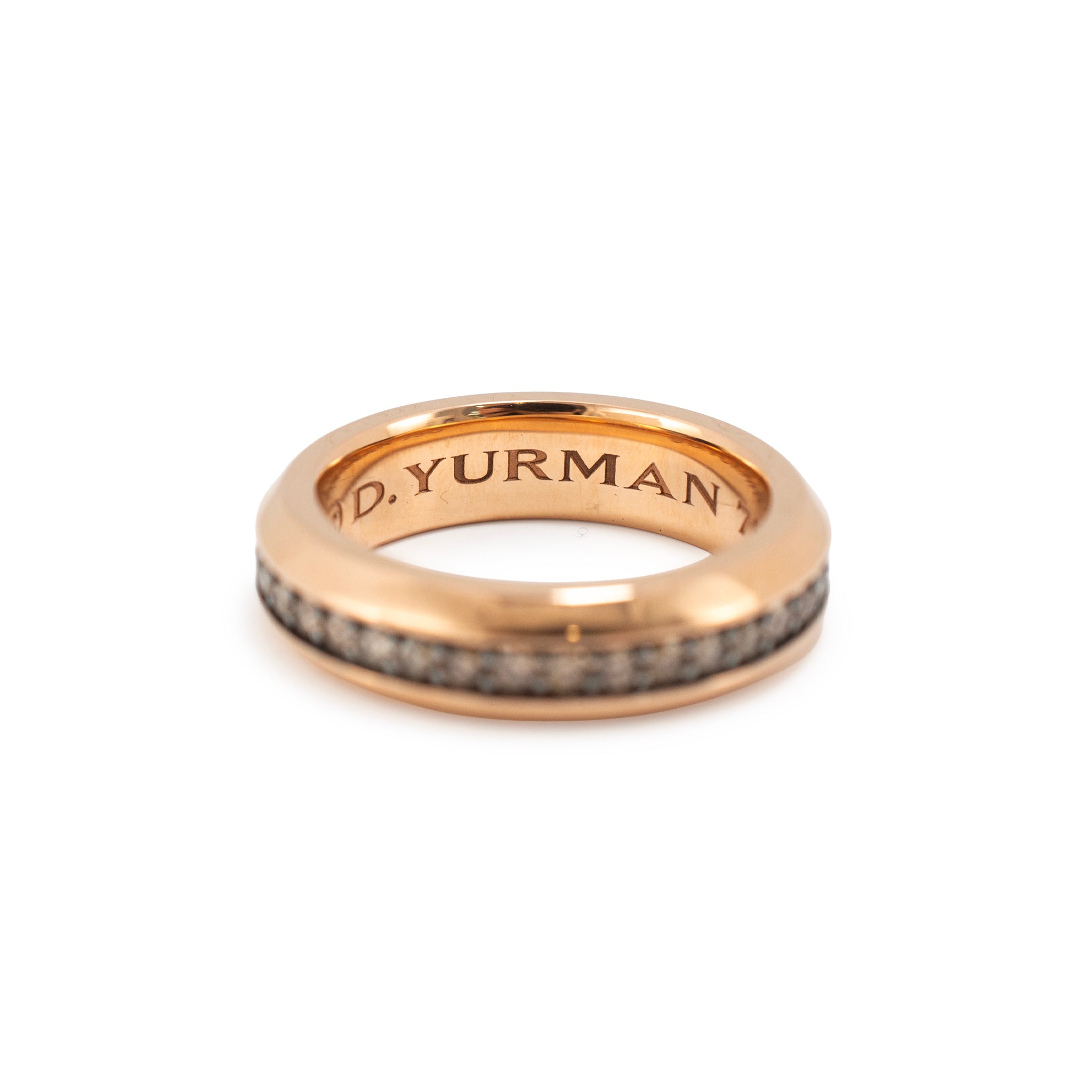 Men’s David Yurman Beveled 18K Rose Gold 0.87ctw Cognac Diamonds 6MM Band Ring
