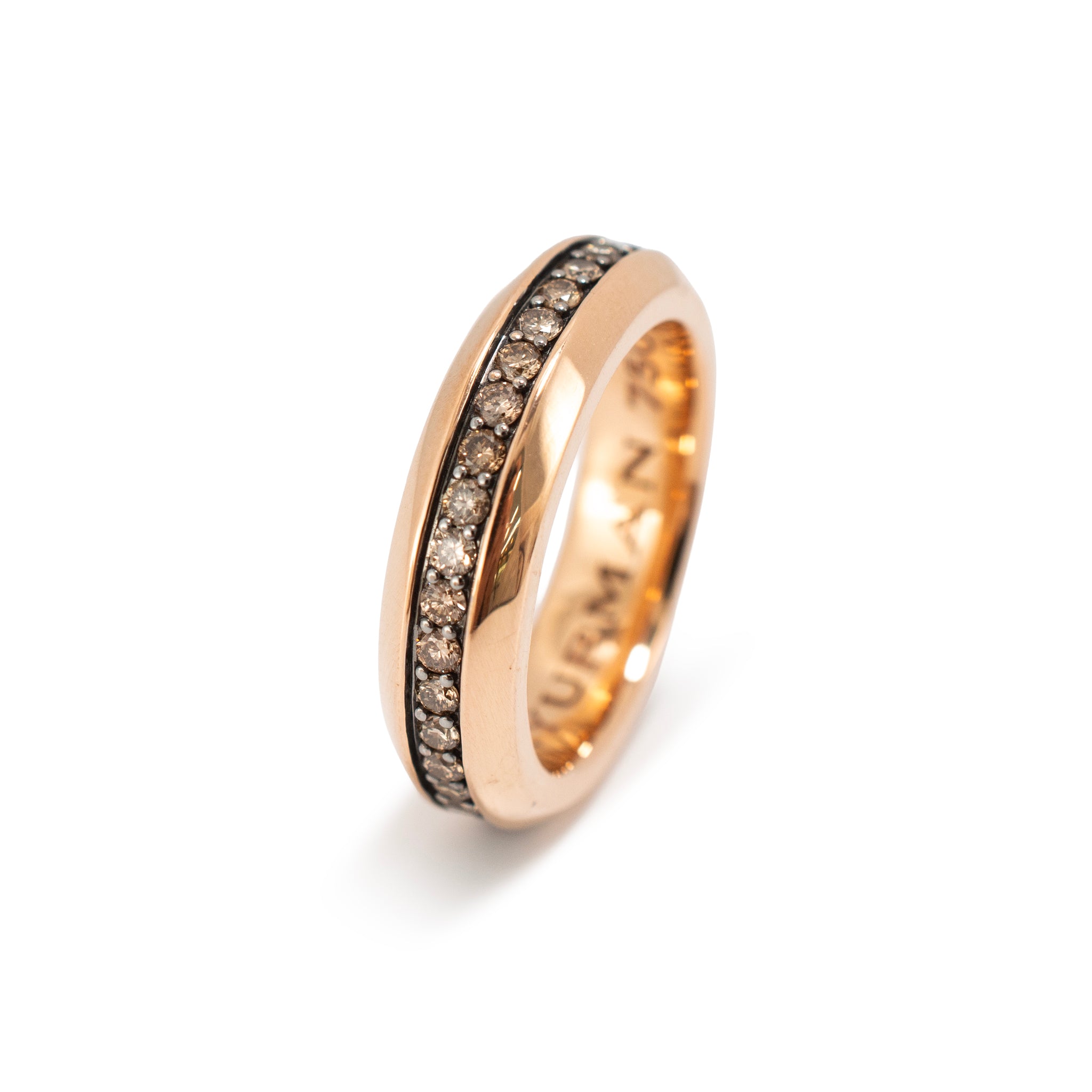 Men’s David Yurman Beveled 18K Rose Gold 0.87ctw Cognac Diamonds 6MM Band Ring