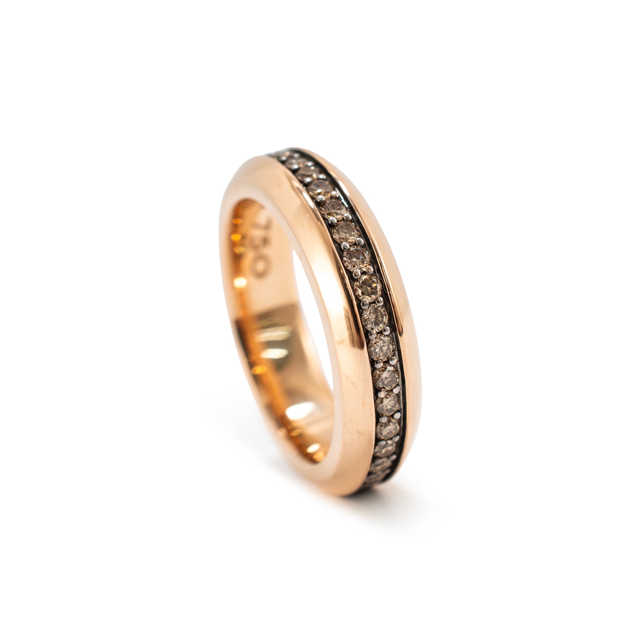 Men’s David Yurman Beveled 18K Rose Gold 0.87ctw Cognac Diamonds 6MM Band Ring