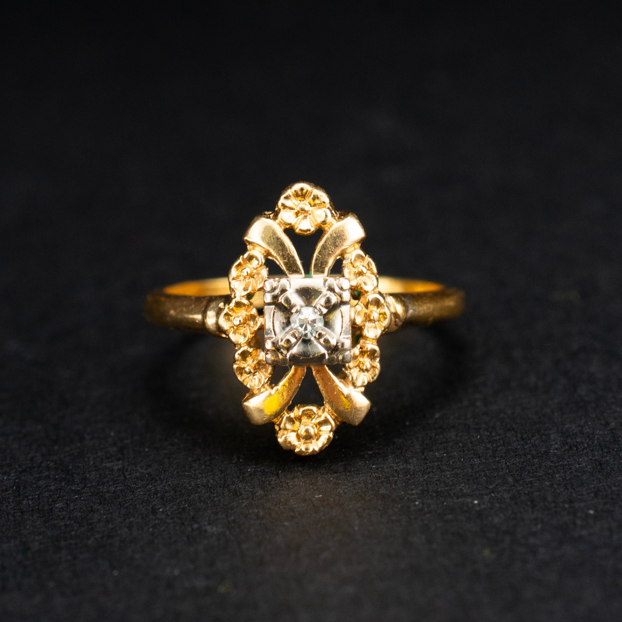 Victorian 14K White & Yellow Gold 0.02ct Diamond Floral Ring 3.39g 7" 455432 available at DJP Jewelers & Luxury Buyers