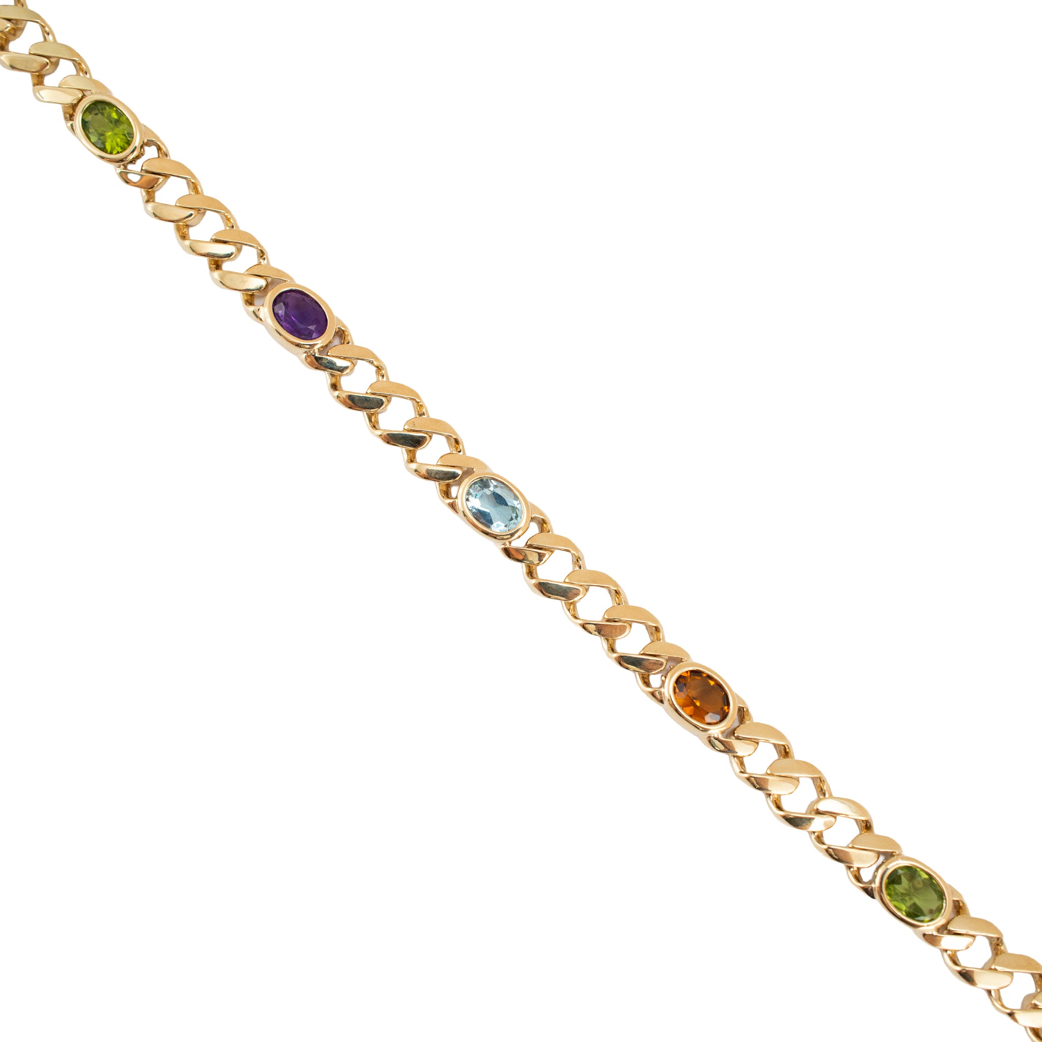 Vintage 14K Yellow Gold 11.98ctw Multi Gem Rainbow Curb Link Chain Necklace