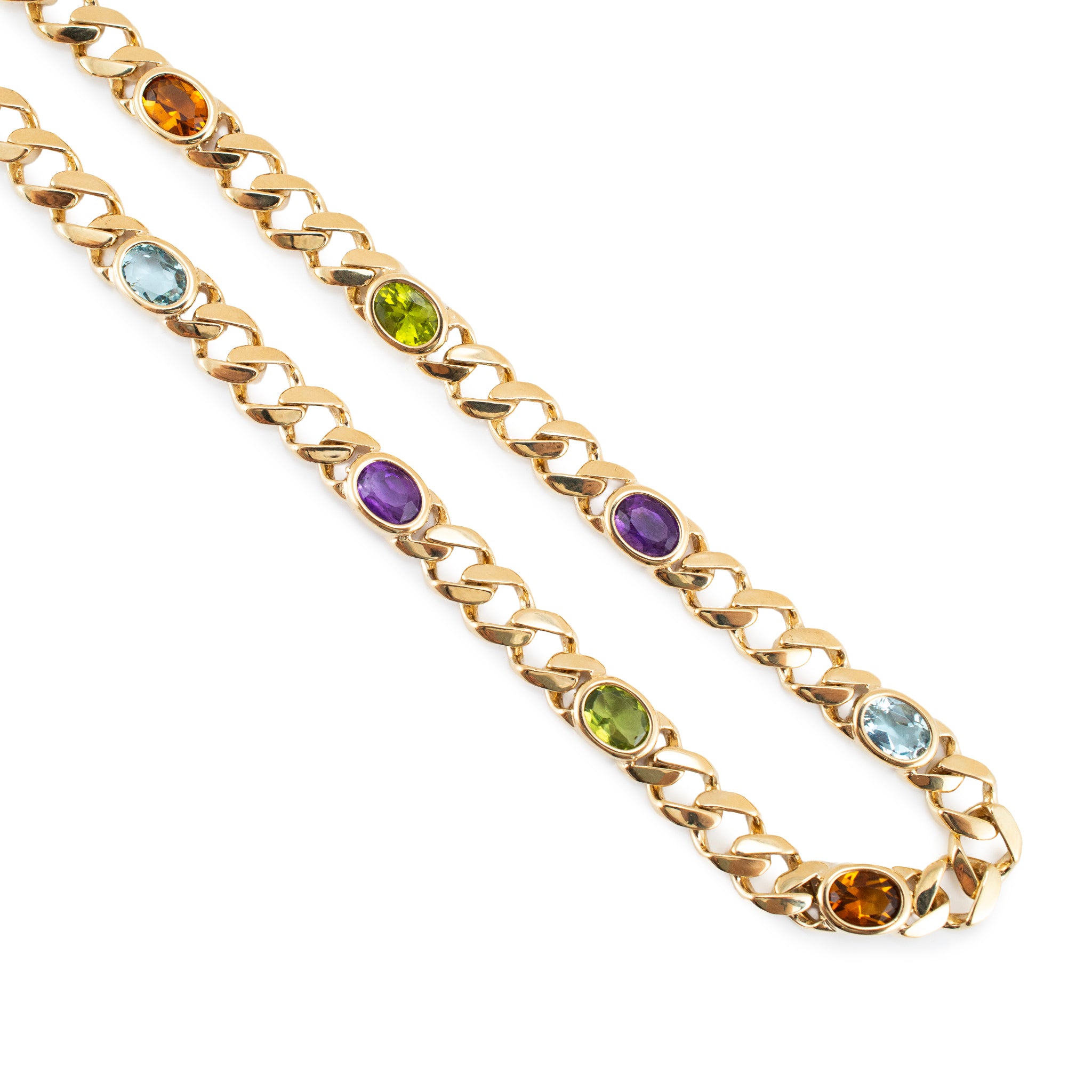 Vintage 14K Yellow Gold 11.98ctw Multi Gem Rainbow Curb Link Chain Necklace