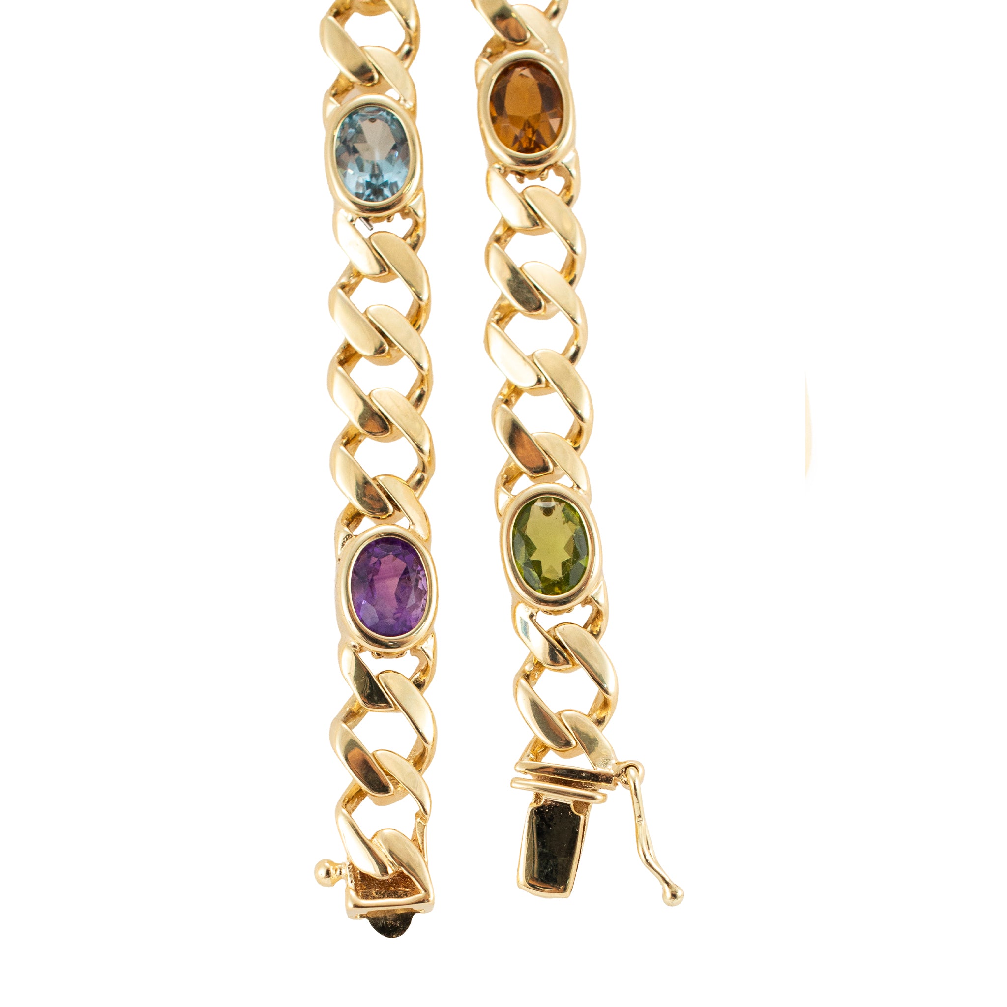 Vintage 14K Yellow Gold 11.98ctw Multi Gem Rainbow Curb Link Chain Necklace