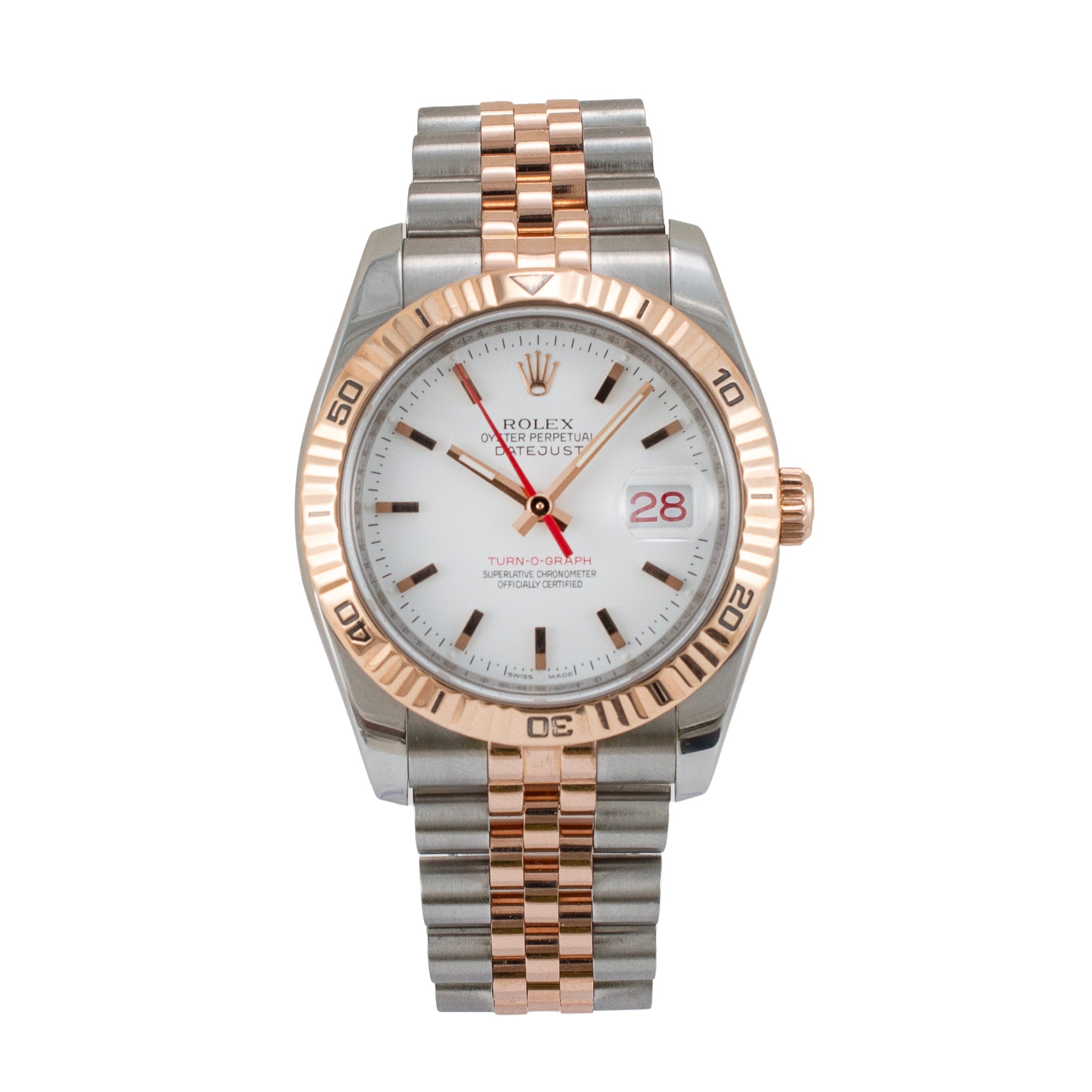 Rolex Datejust Turn-O-Graph 36MM 116261 Jubilee Fluted Rose Gold Steel Watch