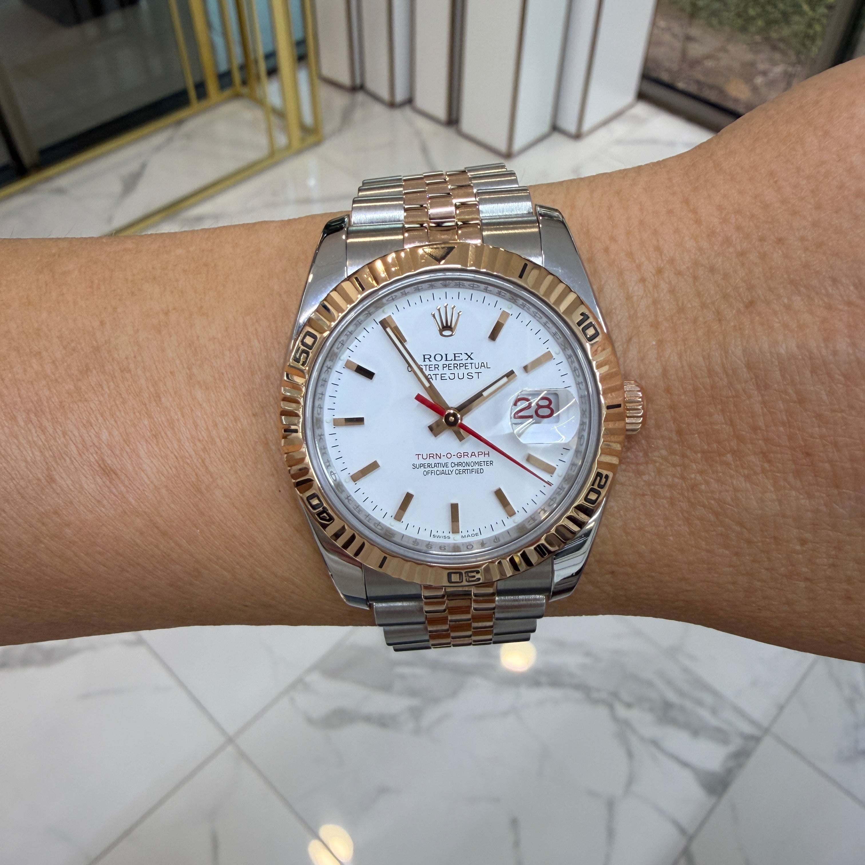 Rolex Datejust Turn-O-Graph 36MM 116261 Jubilee Fluted Rose Gold Steel Watch