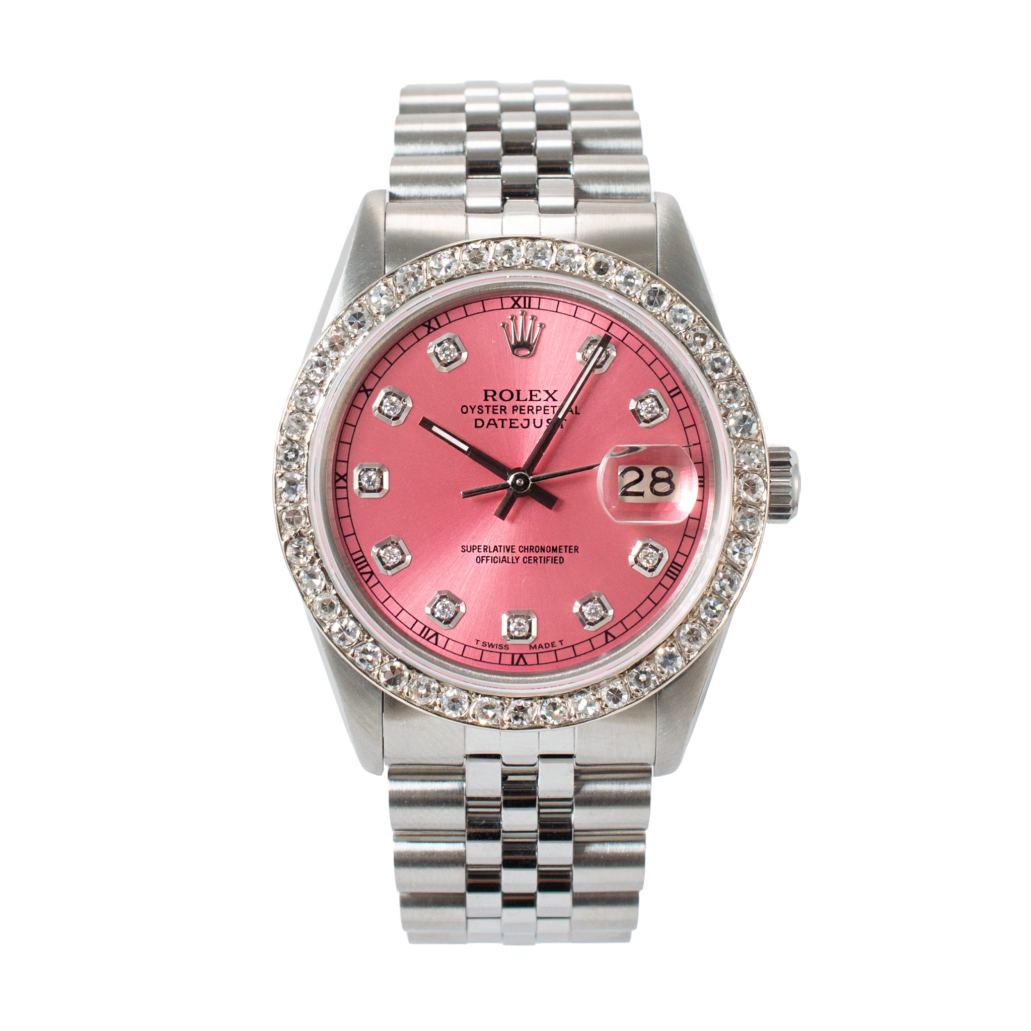 Ladies Rolex Datejust 36MM 16014 Pink Diamond Dial Stainless Steel Watch