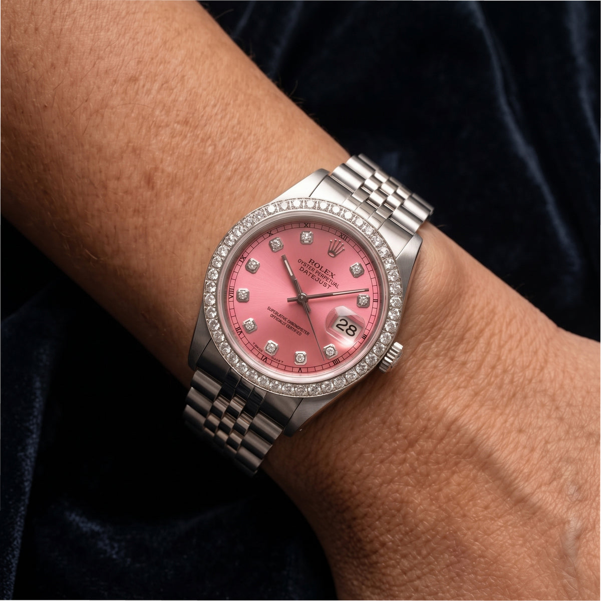 Ladies Rolex Datejust 36MM 16014 Pink Diamond Dial Stainless Steel Watch