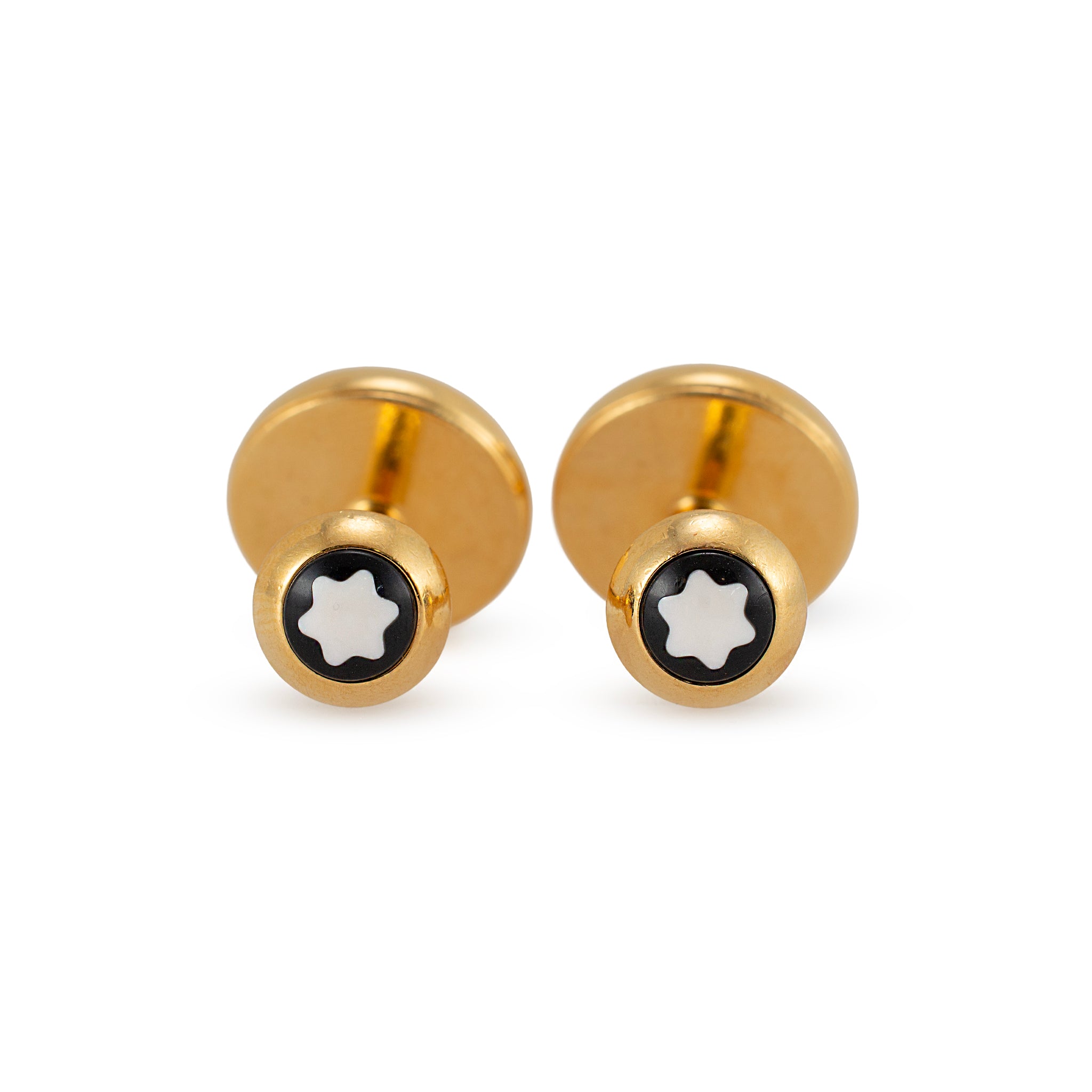 Men’s Retired Montblanc Gold Plated Black Enamel Round Cufflinks