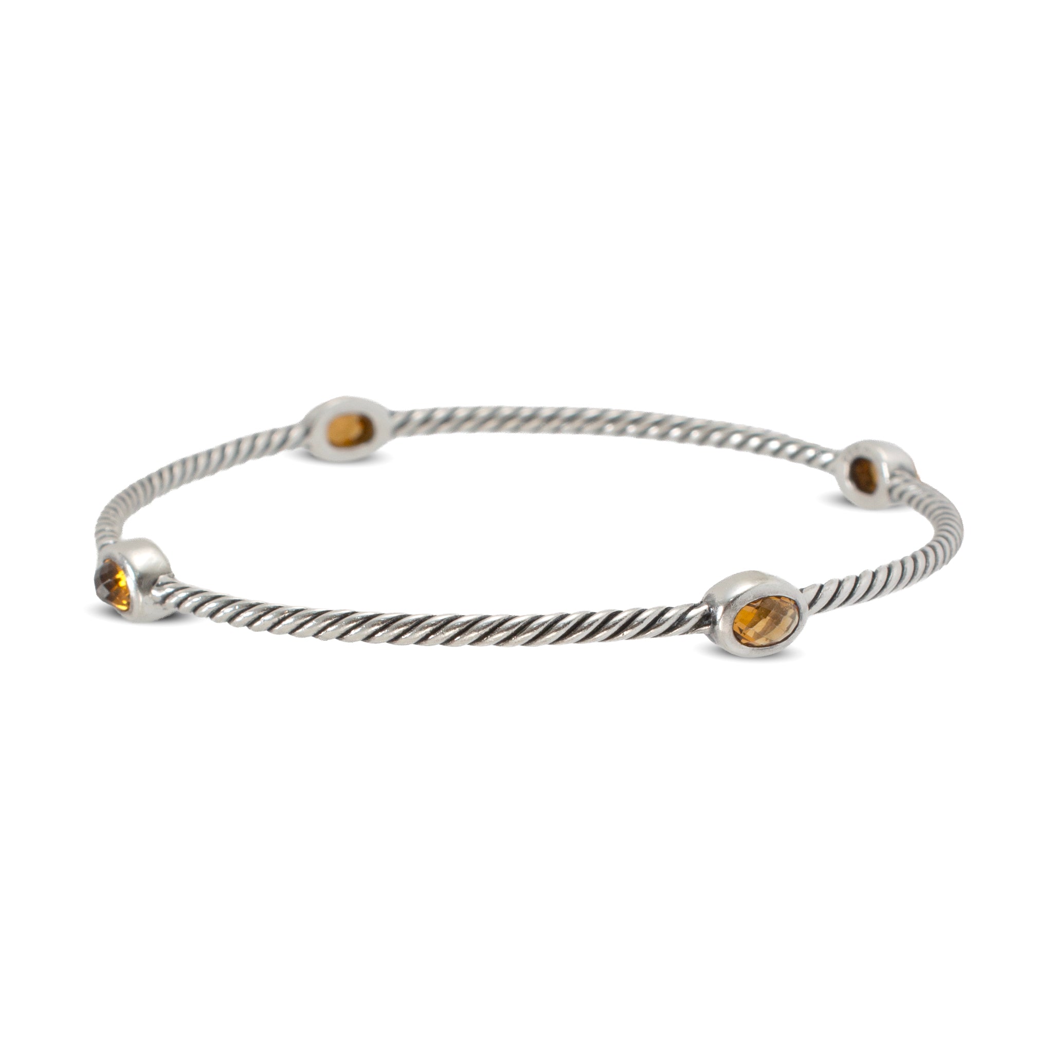 Retired David Yurman Cable Station Citrine 925 Silver Bangle Bracelet