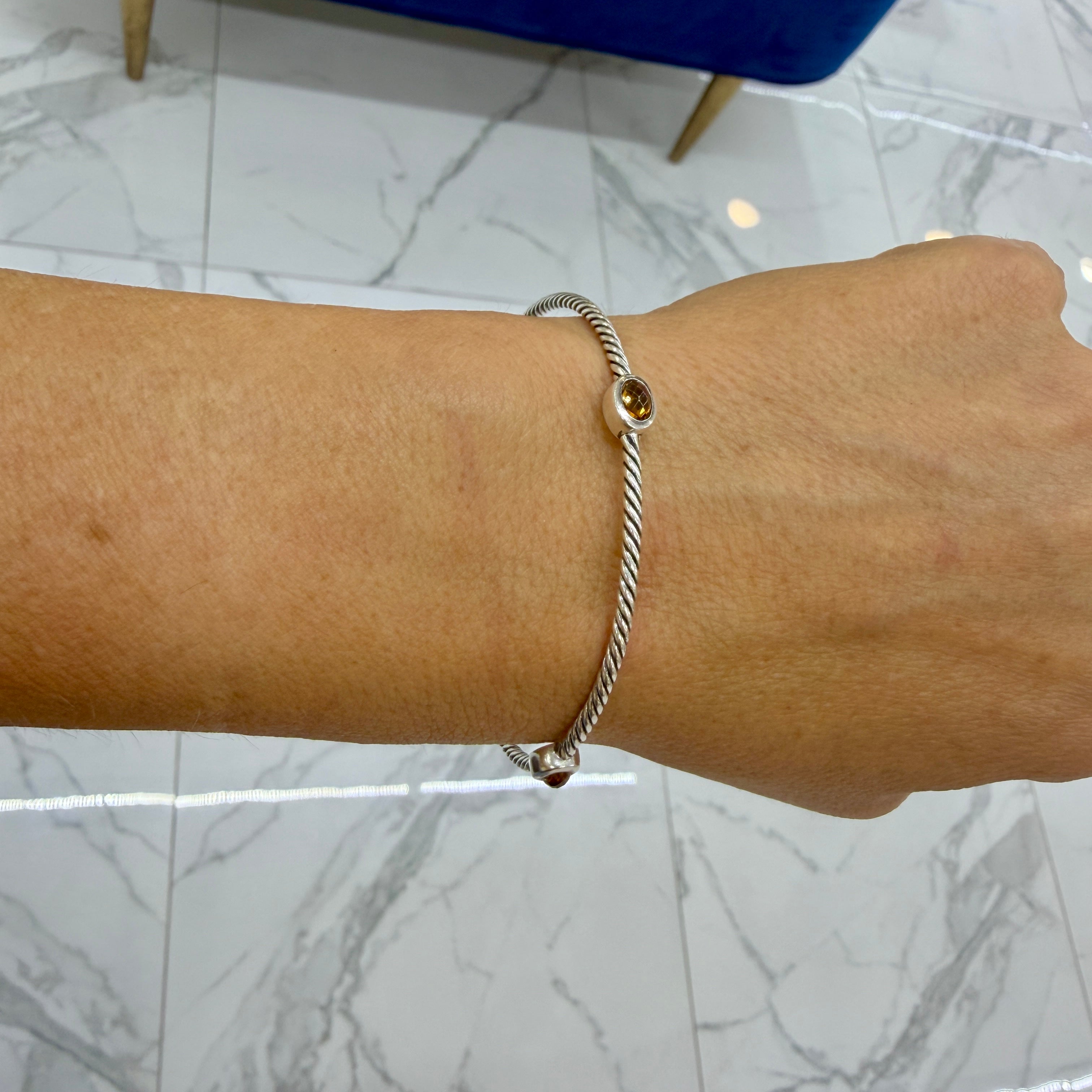 Retired David Yurman Cable Station Citrine 925 Silver Bangle Bracelet