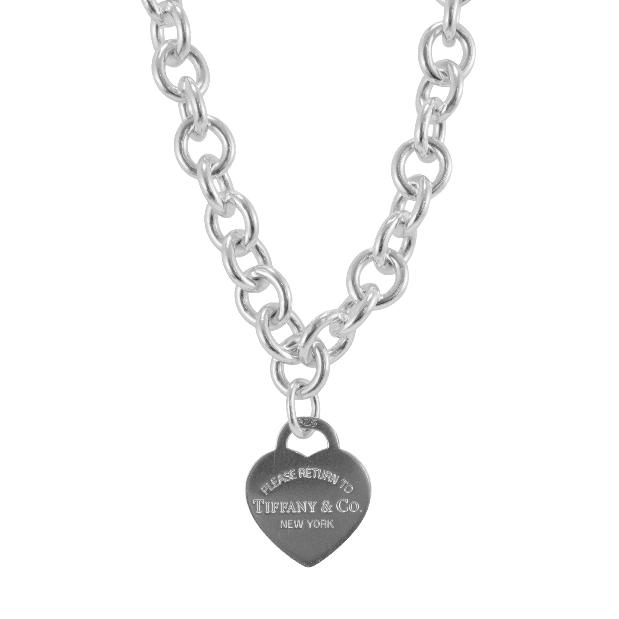 Tiffany & Co. Return to Tiffany Heart Tag 925 Silver Rolo Link Pendant Necklace