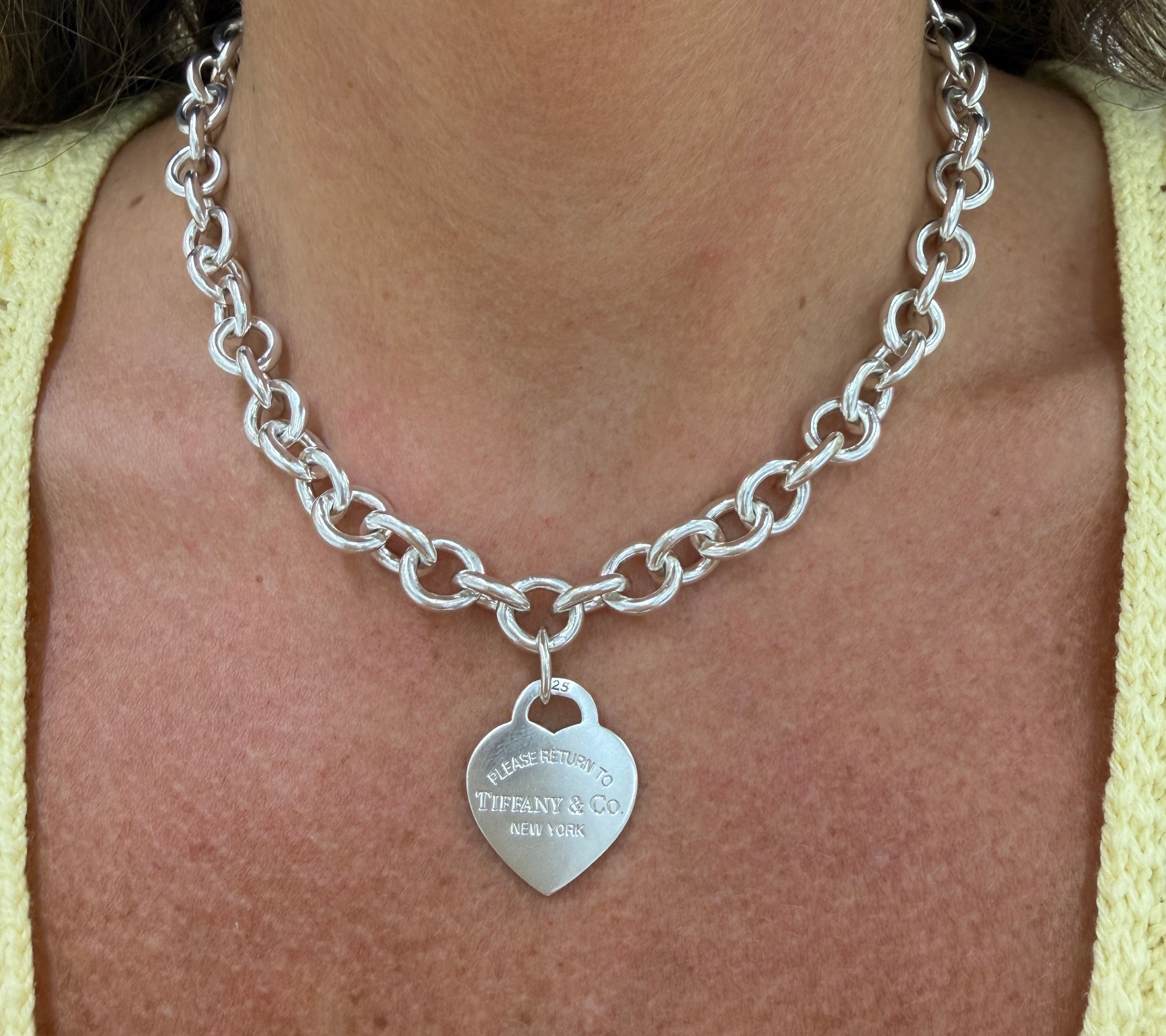 Tiffany & Co. Return to Tiffany Heart Tag 925 Silver Rolo Link Pendant Necklace
