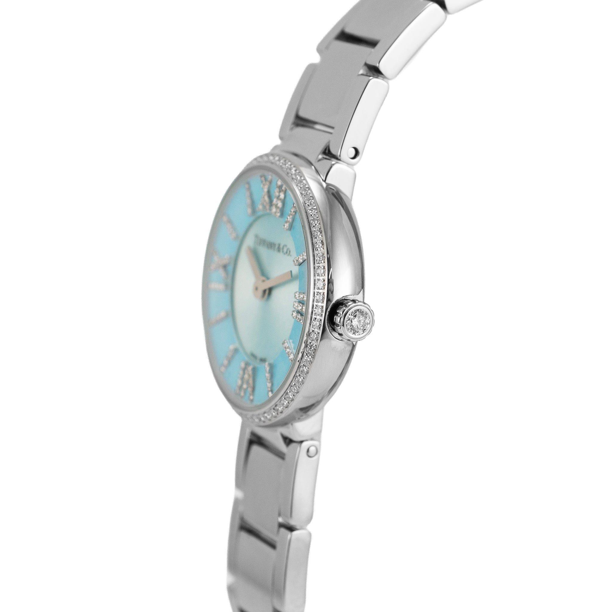 Ladies Tiffany & Co. Blue Atlas 2-Hand 24MM 62867485 Diamond Steel Quartz Watch