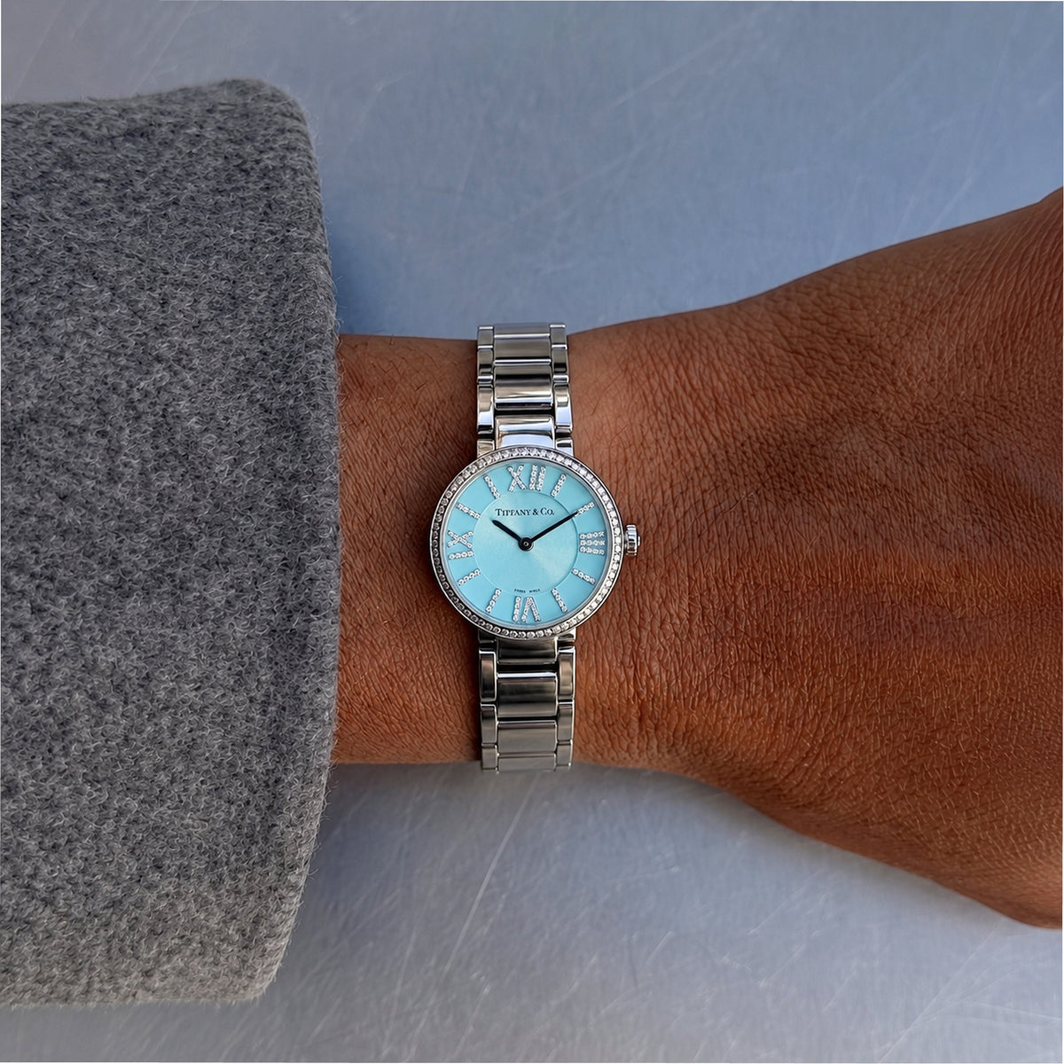Ladies Tiffany & Co. Blue Atlas 2-Hand 24MM 62867485 Diamond Steel Quartz Watch