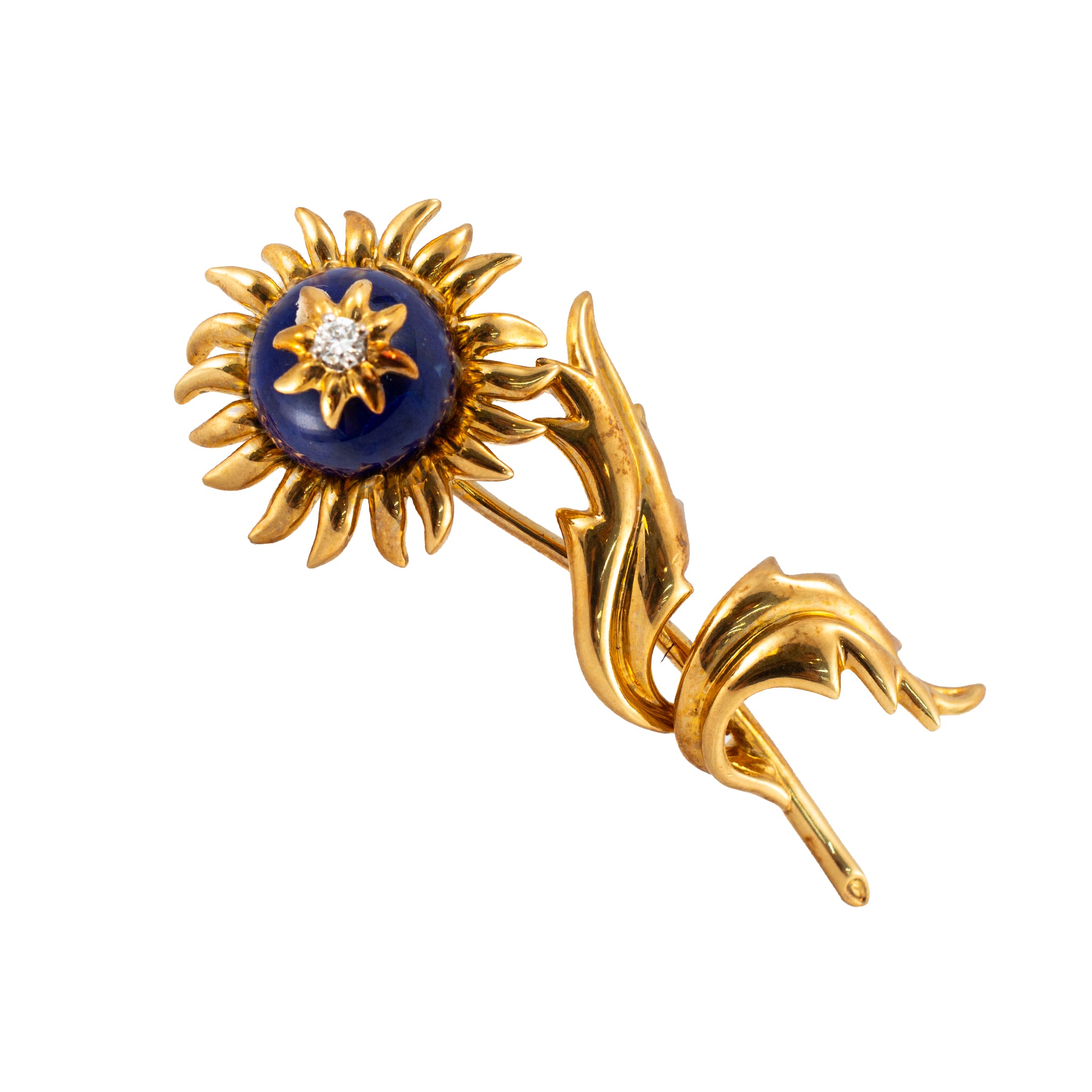 Vintage Tiffany & Co. Schlumberger 18K Yellow Gold Lapis Lazuli Diamond Brooch