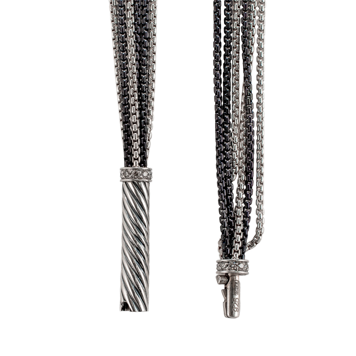 Unisex David Yurman 900 Silver 32” Opera Diamond Multistrand Box Chain Necklace