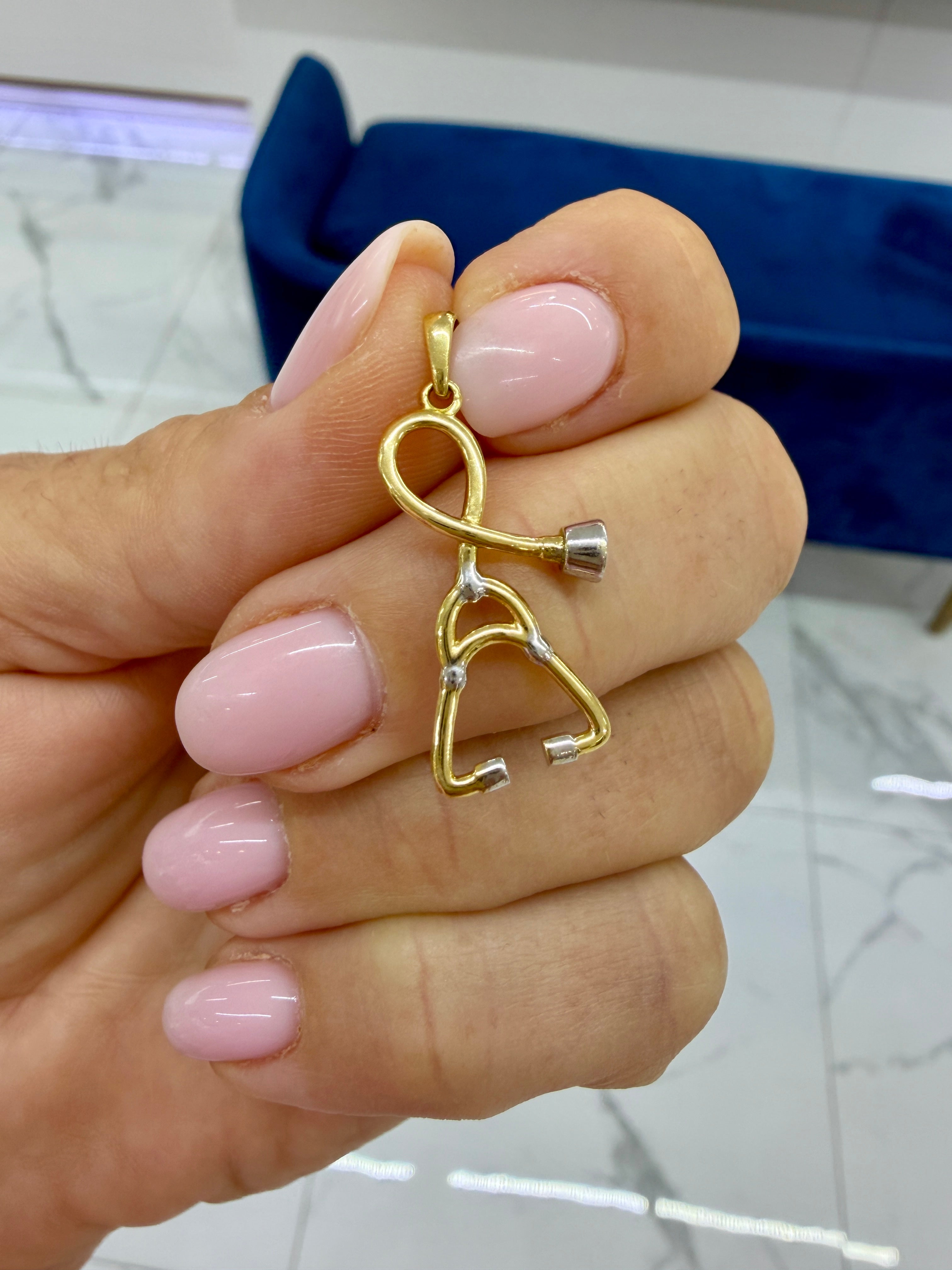 18K Yellow and White Gold Stethoscope Charm Pendant