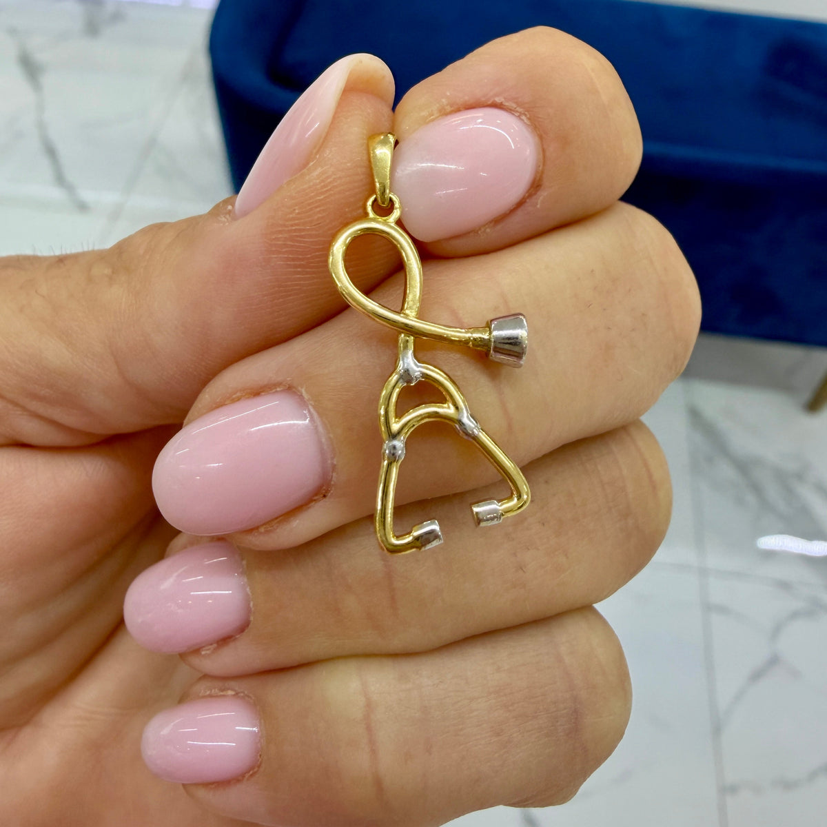 18K Yellow and White Gold Stethoscope Charm Pendant