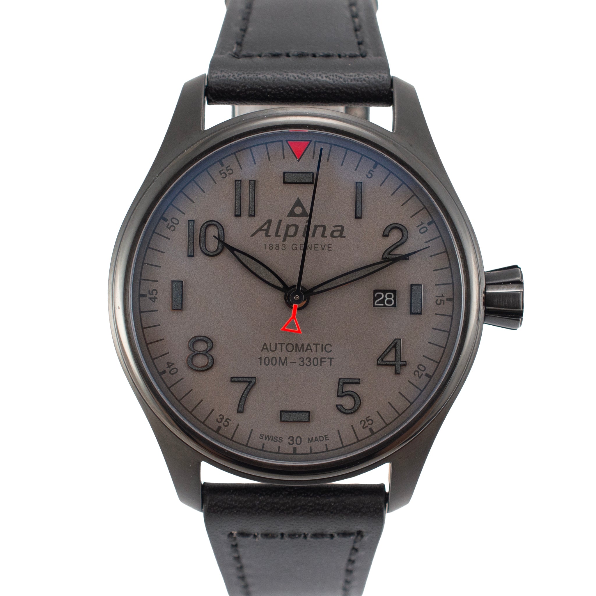 Alpina Startimer Pilot 44MM Al-525gg4fbs6 Grey Dial Leather Strap Steel Watch
