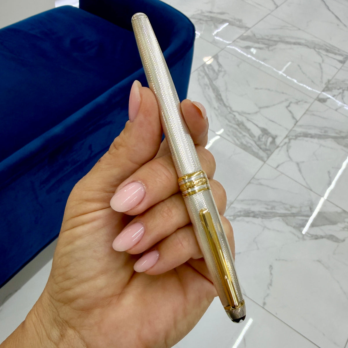 Montblanc Meisterstuck 925 Sterling Silver 18K Yellow Gold Nib Fountain Pen