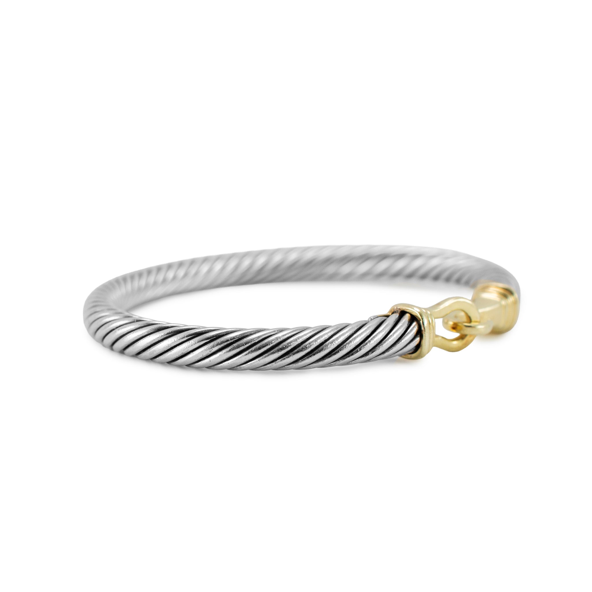 David Yurman 925 Silver 5MM 14K Yellow Gold Buckle Classic Cable Bangle Bracelet