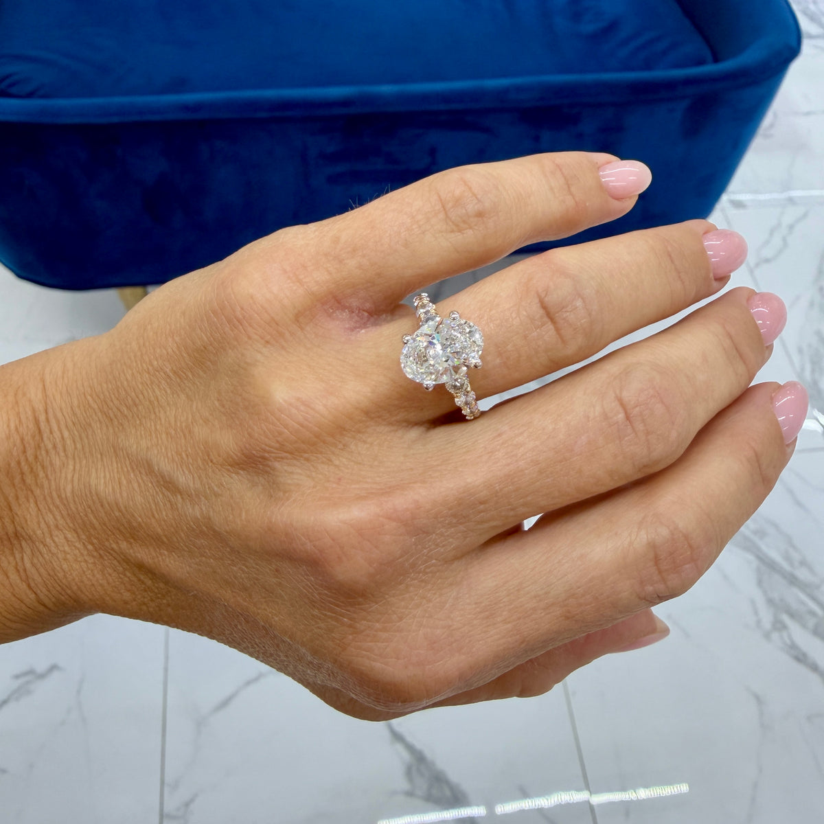14K Yellow Gold 3.81ctw Oval Lab Grown Diamond Accented Engagement Ring