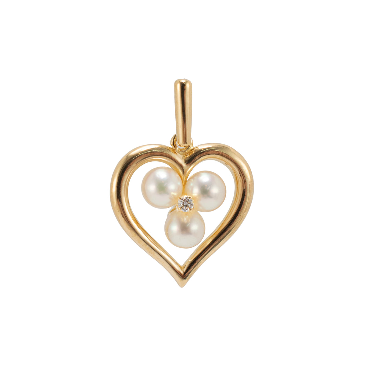 Retired Mikimoto 18K Yellow Gold Pearl Pendant Heart Motif Drop Pendant