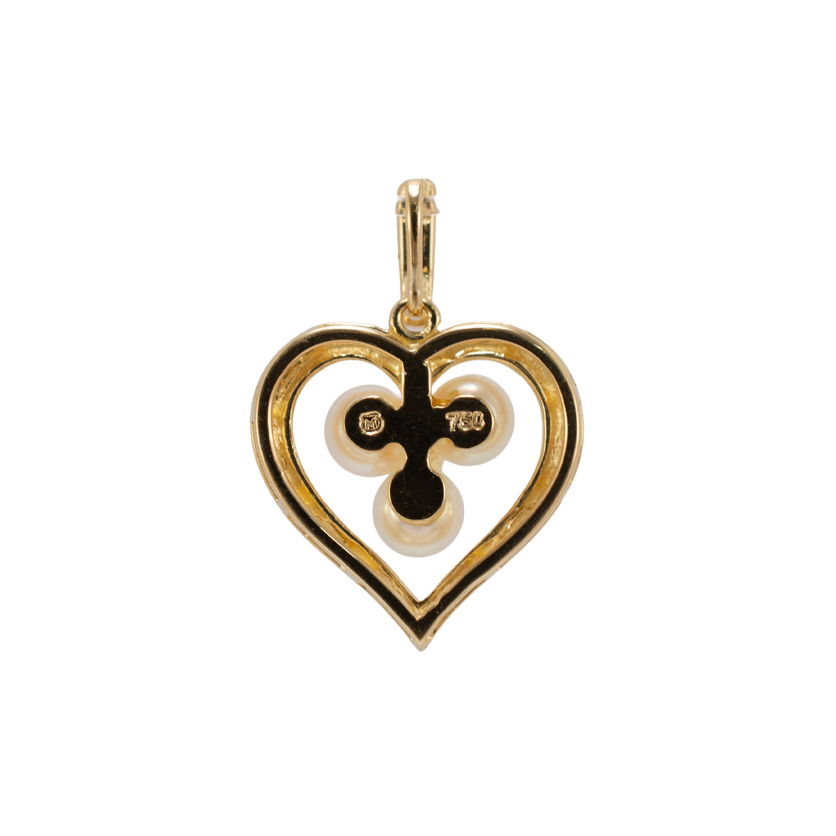 Retired Mikimoto 18K Yellow Gold Pearl Pendant Heart Motif Drop Pendant