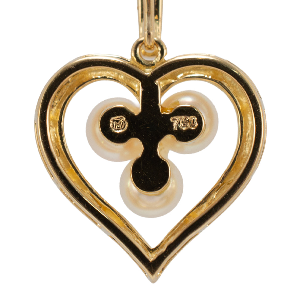 Retired Mikimoto 18K Yellow Gold Pearl Pendant Heart Motif Drop Pendant