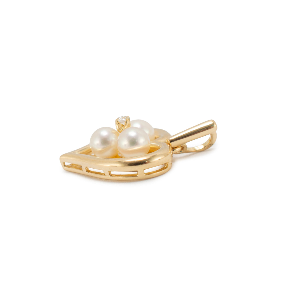 Retired Mikimoto 18K Yellow Gold Pearl Pendant Heart Motif Drop Pendant