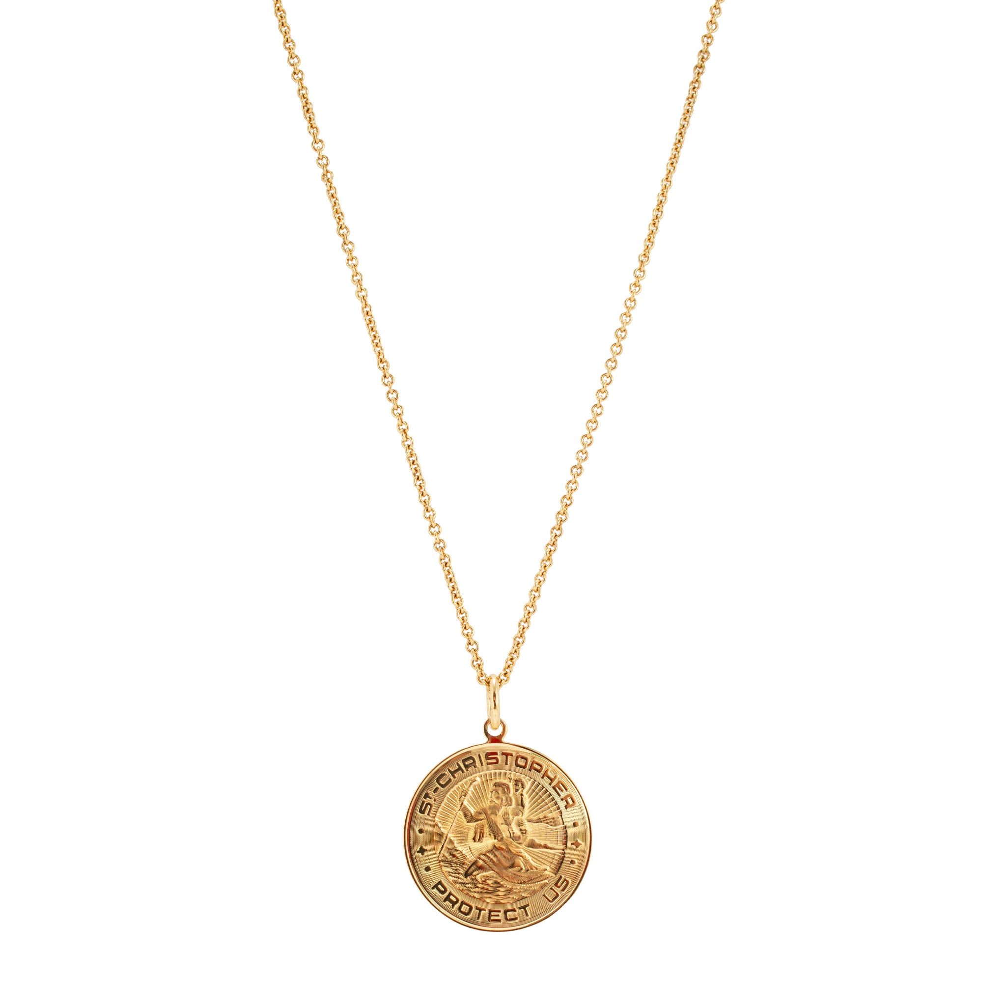 Retired Tiffany & Co. 18K Yellow Gold St. Christopher Medallion Pendant Necklace
