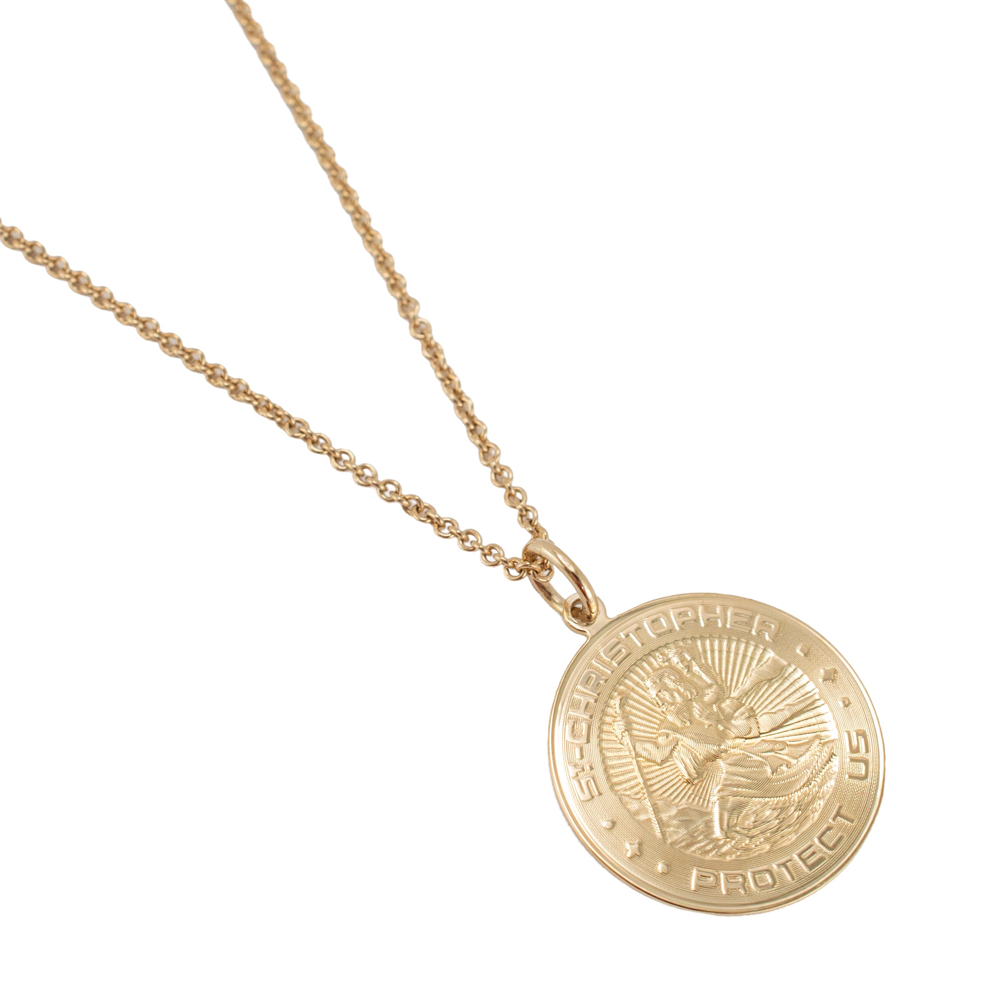 Retired Tiffany & Co. 18K Yellow Gold St. Christopher Medallion Pendant Necklace