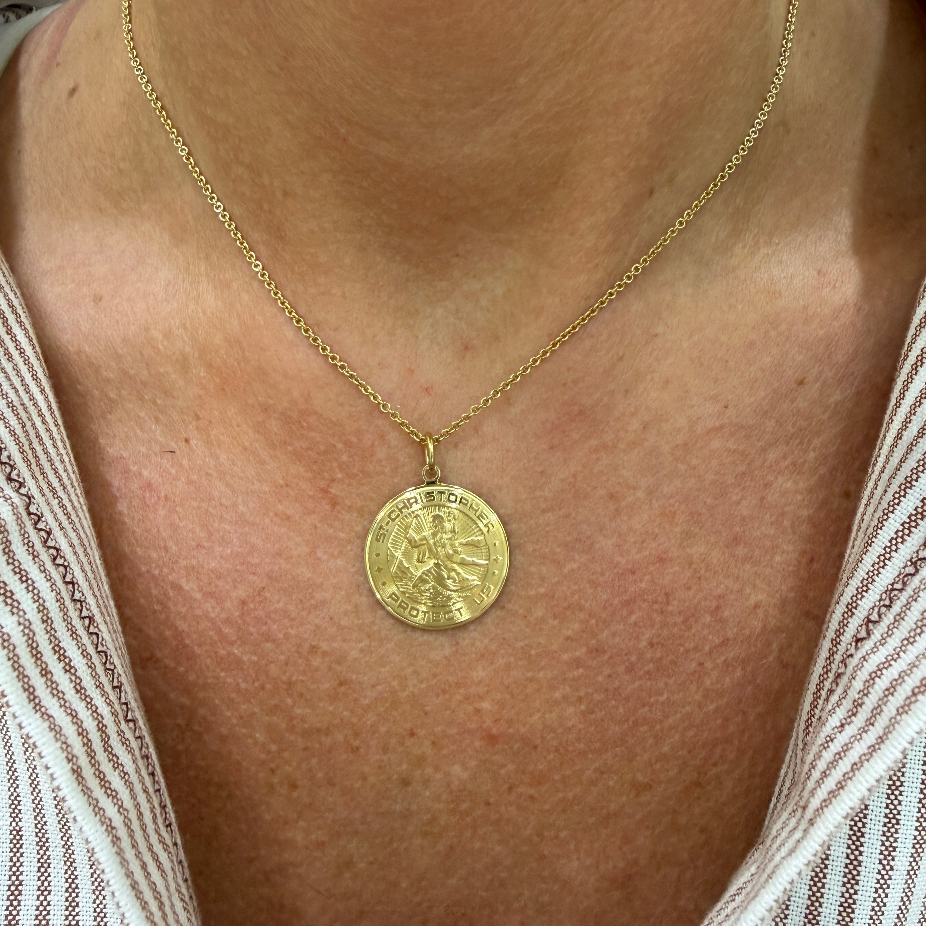 Retired Tiffany & Co. 18K Yellow Gold St. Christopher Medallion Pendant Necklace
