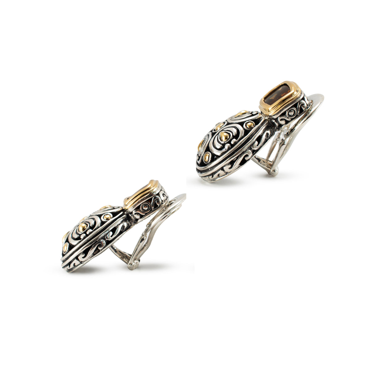 Vintage John Hardy Batu Sari 18K Yellow Gold 925 Silver Citrine Clip-on Earrings