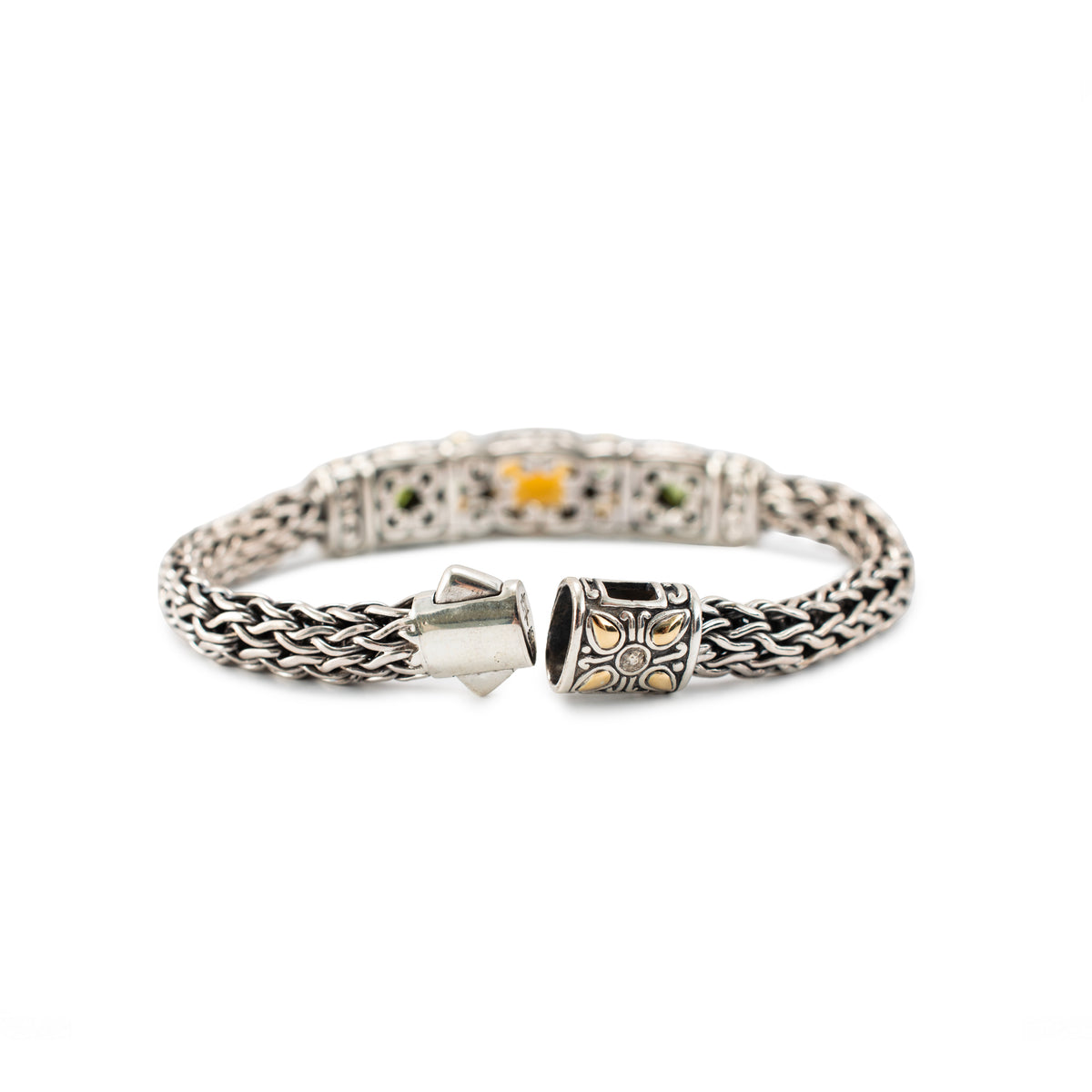 John Hardy Jaisalmer 18K Yellow Gold 925 Silver Citrine Peridot Link Bracelet