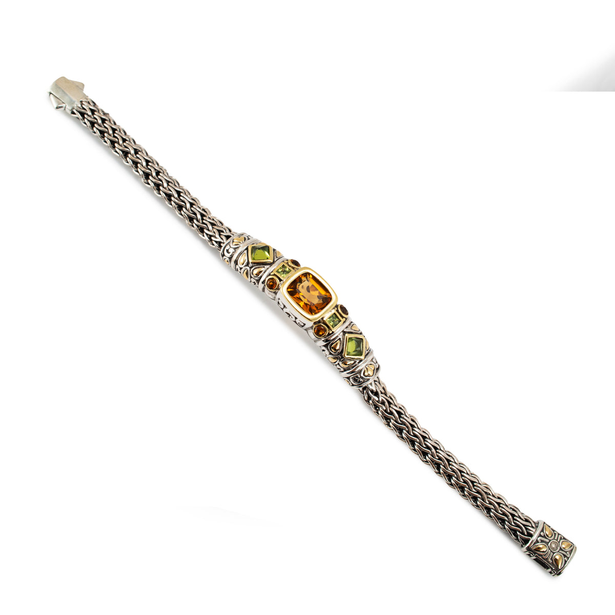 John Hardy Jaisalmer 18K Yellow Gold 925 Silver Citrine Peridot Link Bracelet