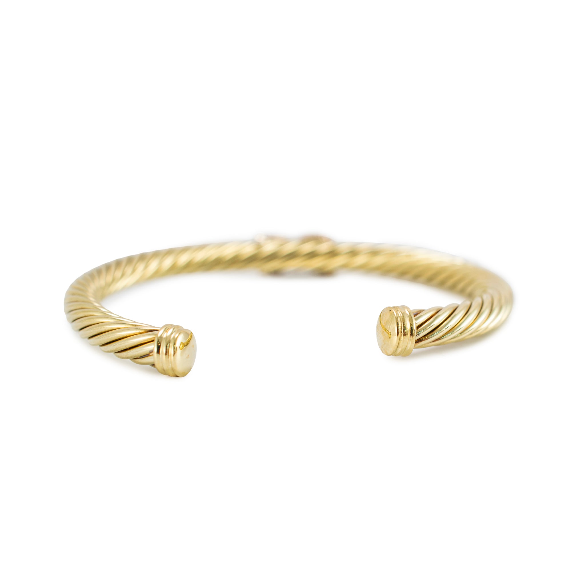 David Yurman Cablespira X 14K Yellow Gold 6MM CT Diamond Cuff Bangle Bracelet