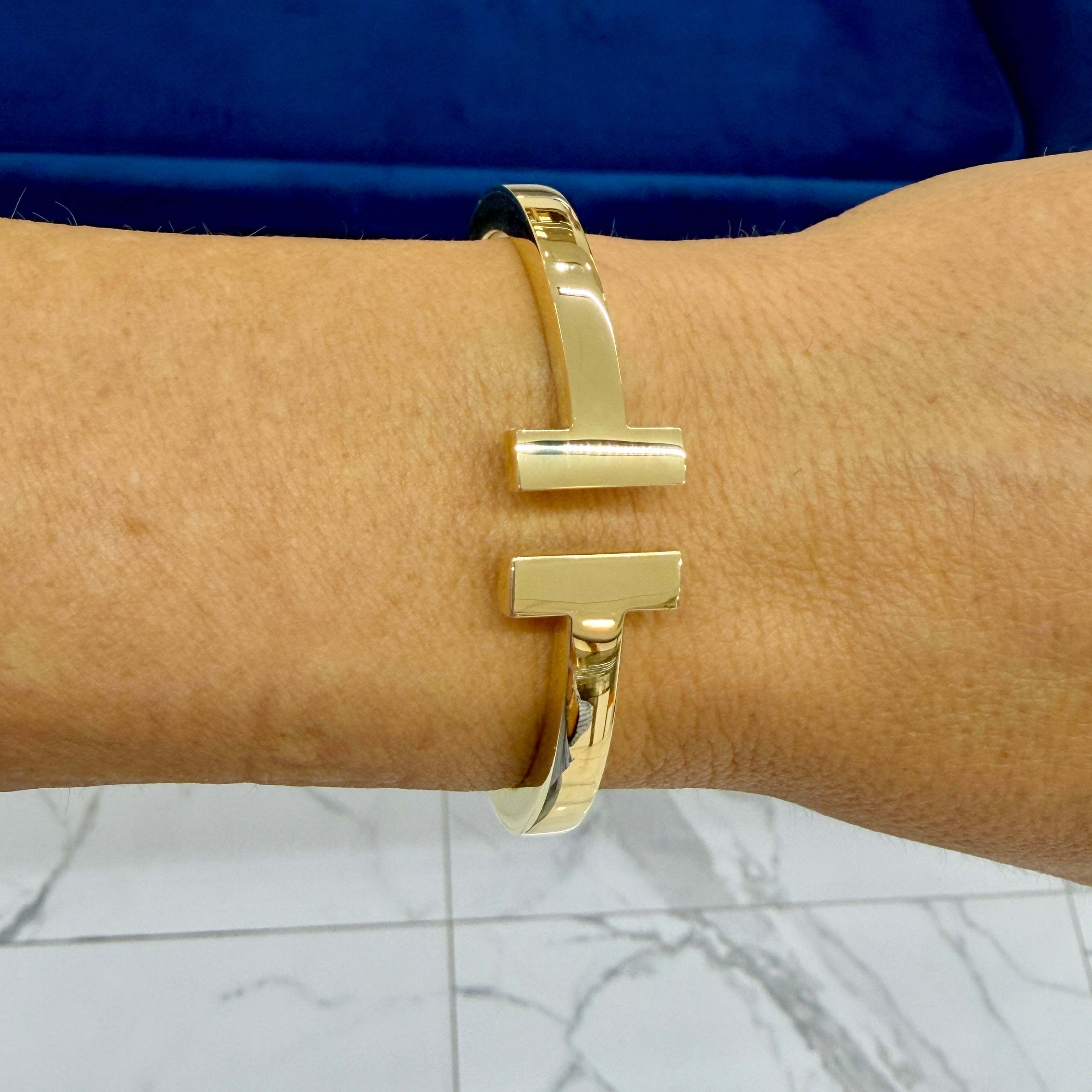 Tiffany & Co. Iconic Tiffany T Square 18K Yellow Gold Cuff Bangle Bracelet