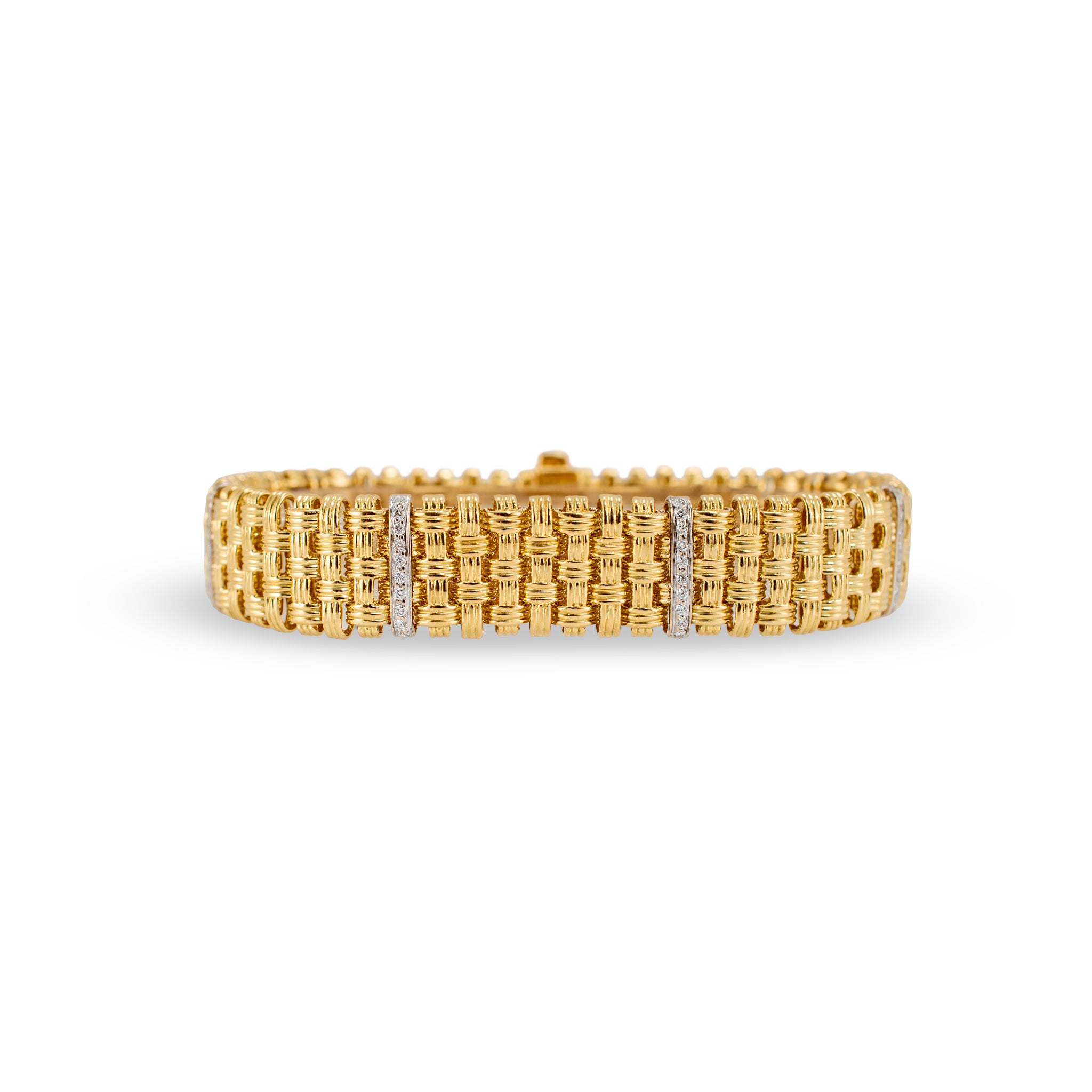 Roberto Coin Appassionata Woven 18K Yellow Gold 0.55ctw Diamond Link Bracelet