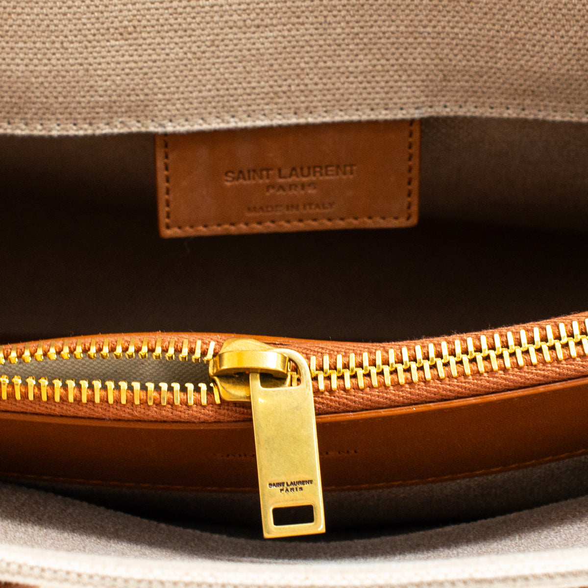 Saint Laurent Sac de Jour Natural Canvas Brown Leather Tote Bag