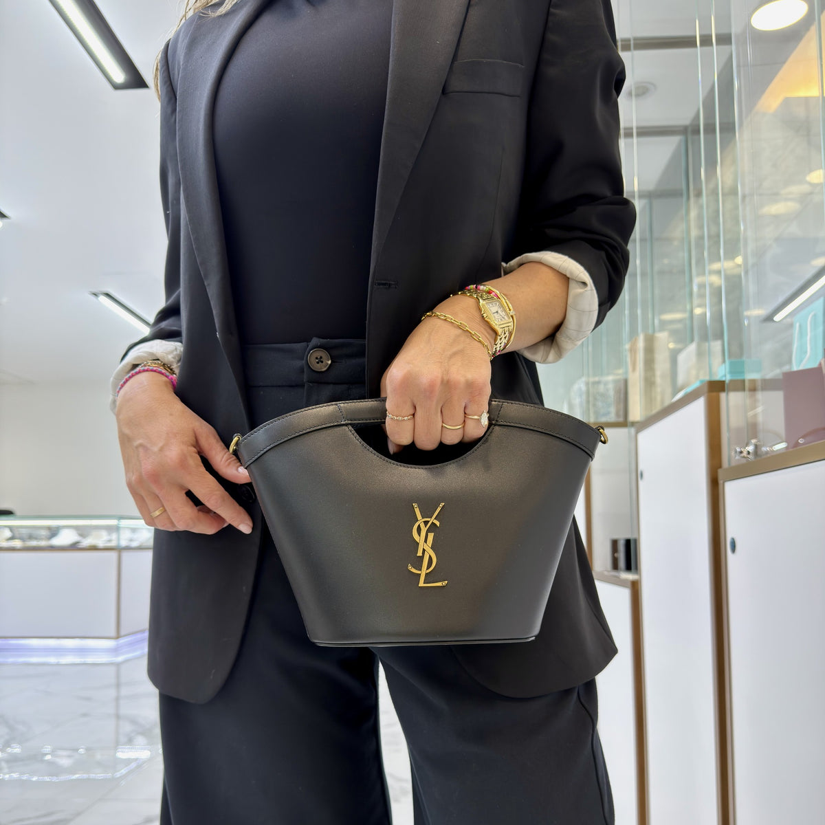 Saint Laurent Mini Celia Black Calfskin Leather Tote Bag