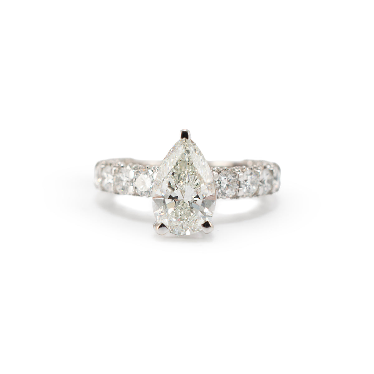 10K White Gold Igi 4.26ctw Pear Shape Lab Grown Diamond Halo Pave Engagement Ring