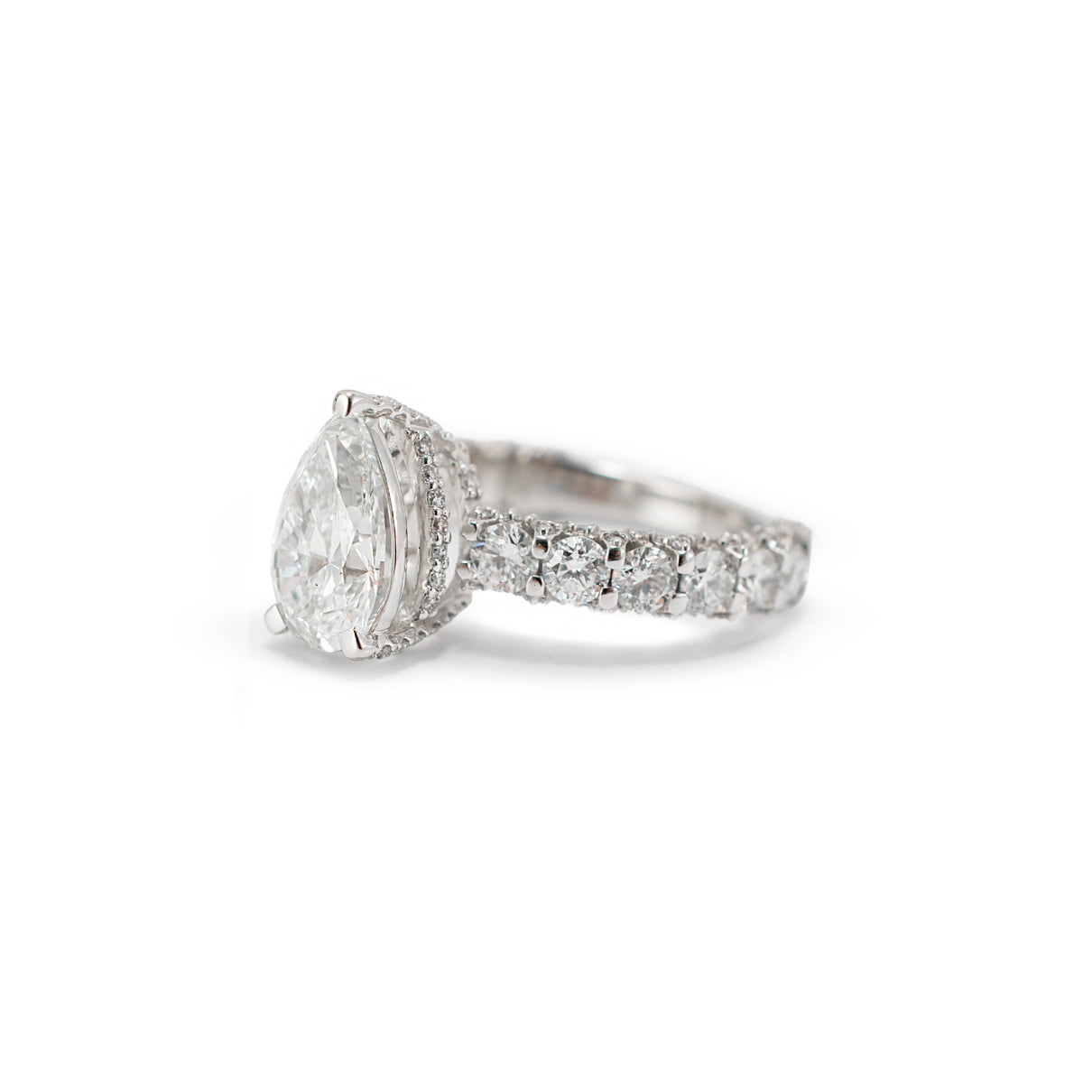 10K White Gold Igi 4.26ctw Pear Shape Lab Grown Diamond Halo Pave Engagement Ring