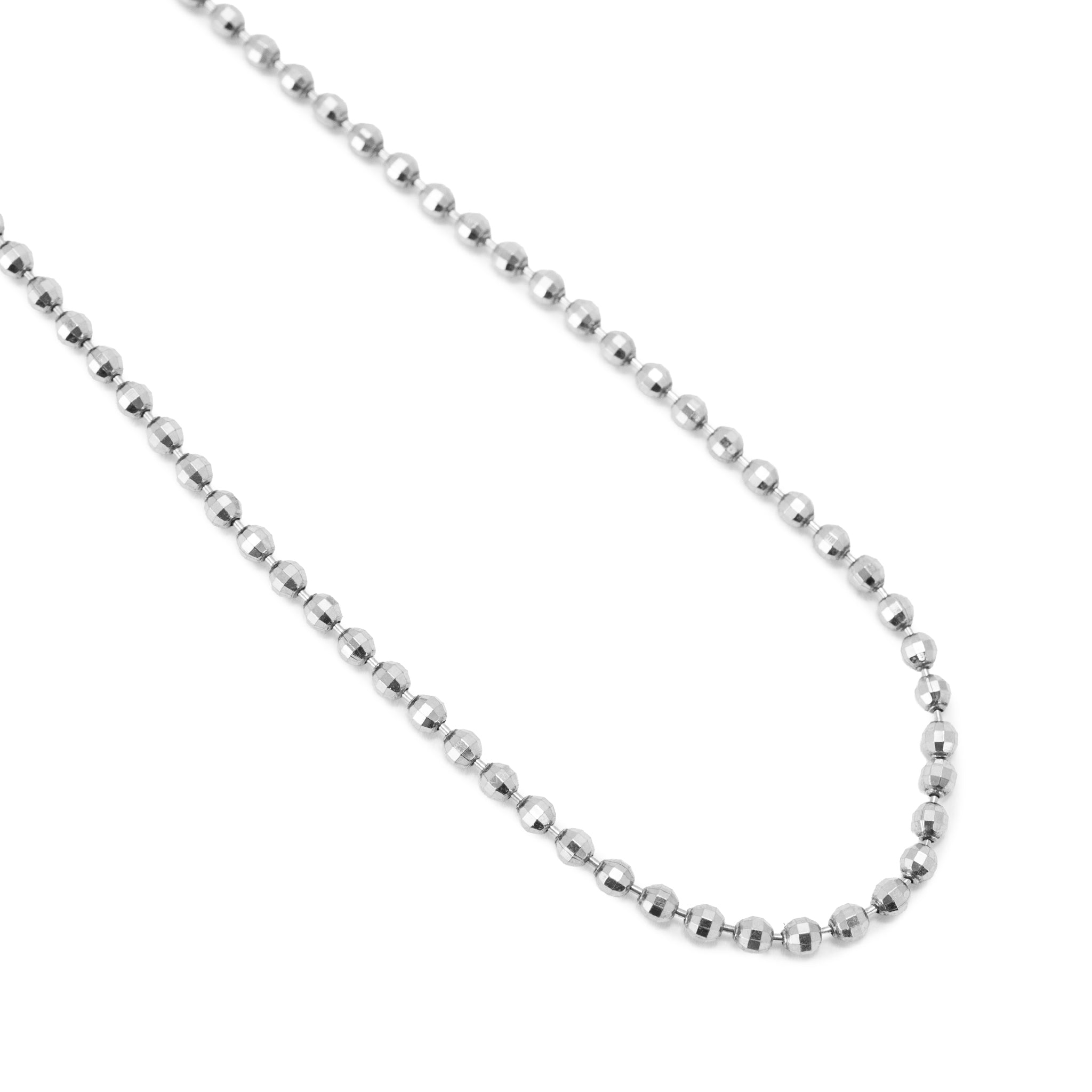 850 Platinum 2.1mm Faceted Diamond Cut Ball Bead Spherical Link Chain Necklace
