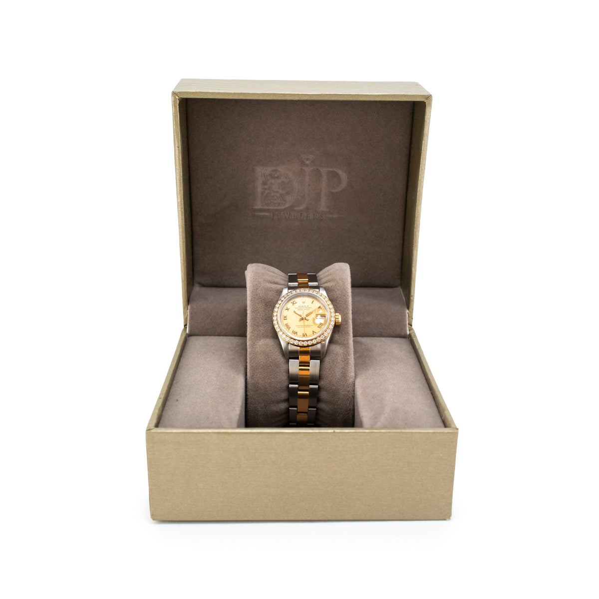 Ladies Rolex Datejust 69163 26MM Champaign Diamond Bezel Oyster Gold Steel Watch