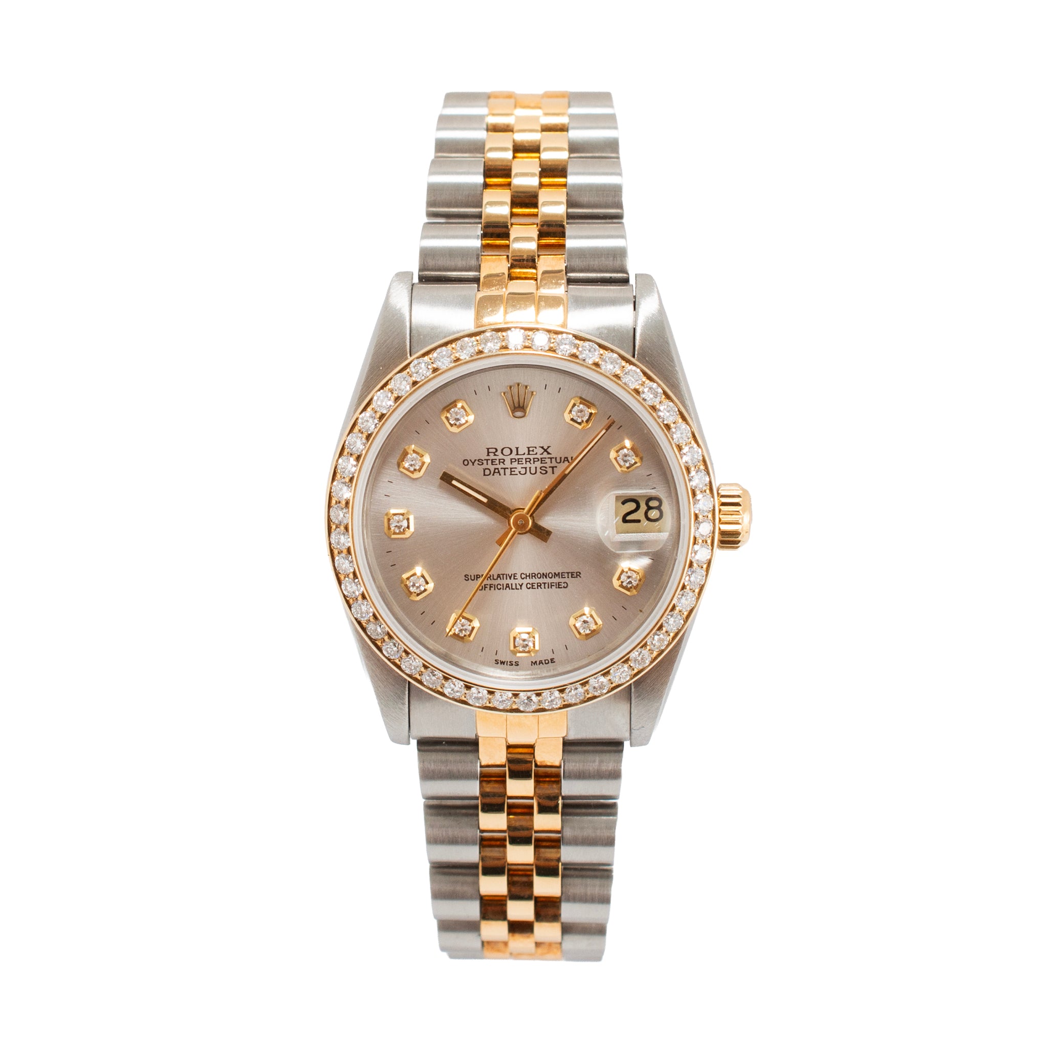 Ladies Rolex Datejust 31MM 68273 Mid Size Diamond 18K Yellow Gold Steel Watch