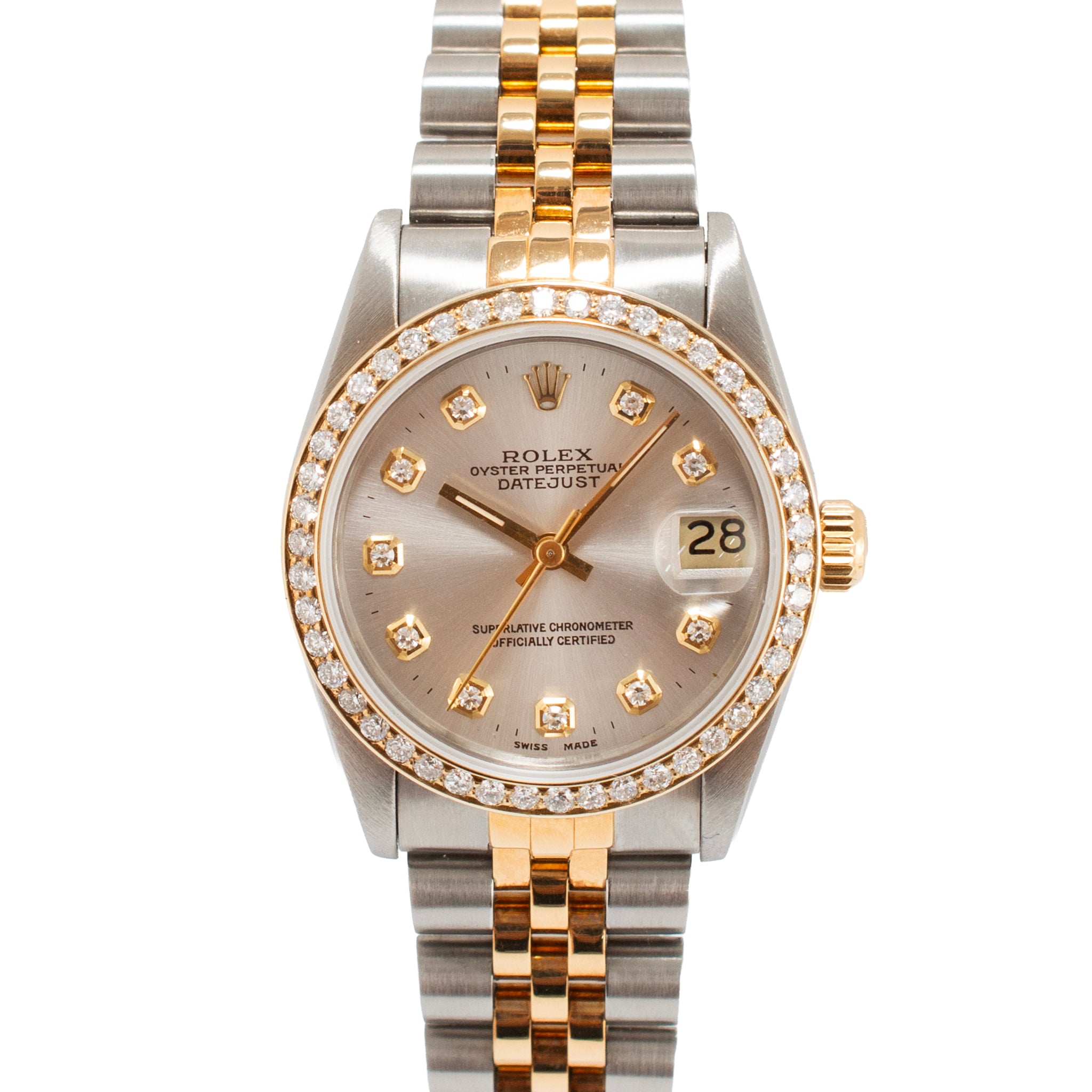 Ladies Rolex Datejust 31MM 68273 Mid Size Diamond 18K Yellow Gold Steel Watch